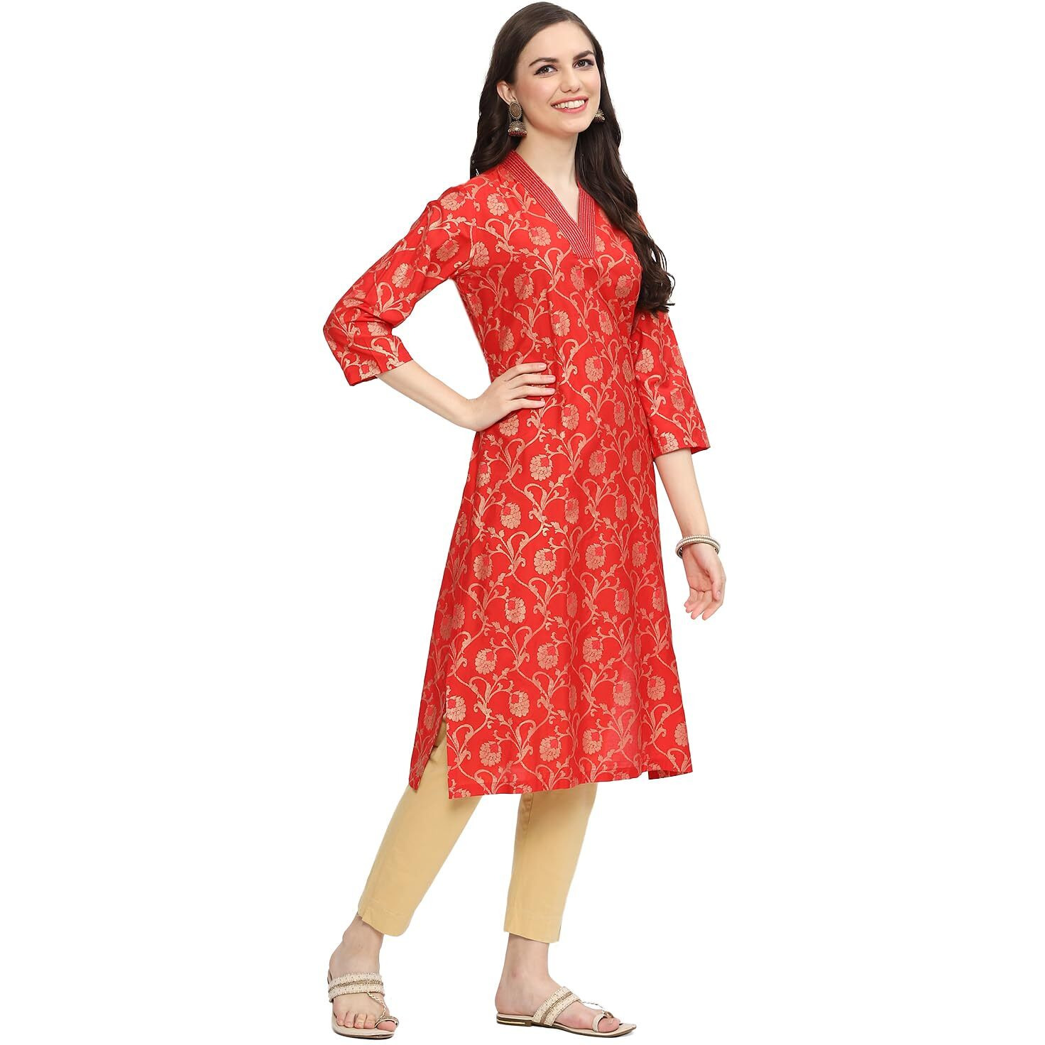 BIBA Women Printed Straight Mix and Match(Festive 19497_RED_36)