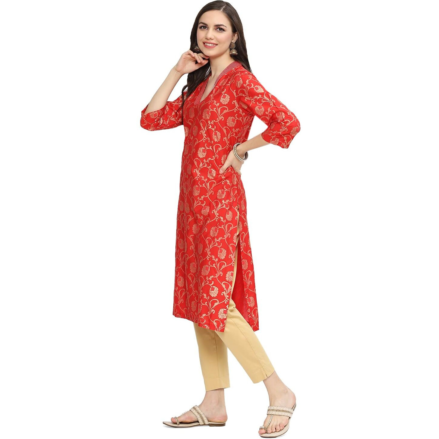 BIBA Women Printed Straight Mix and Match(Festive 19497_RED_36)