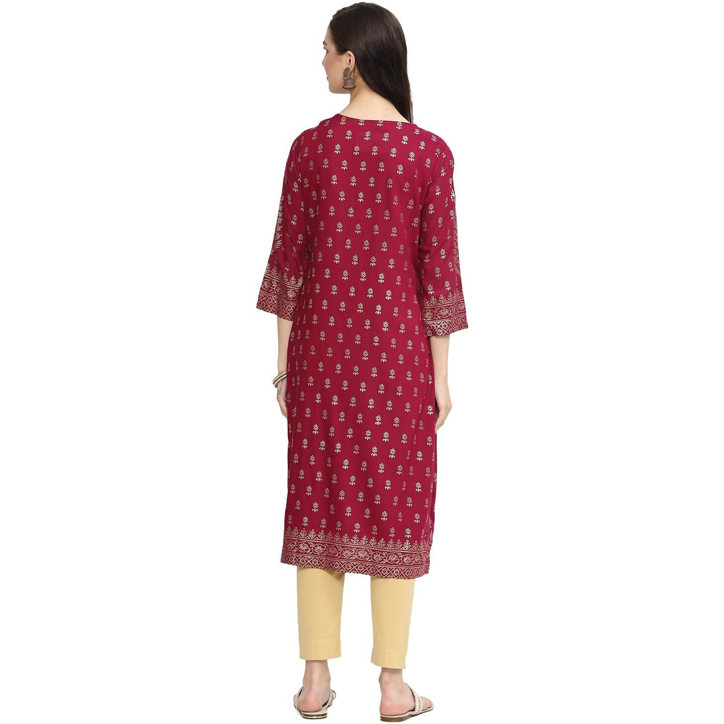 BIBA Women's Cotton Printed Straight Mix & Match (Festive 19868_Plum_40, Tunic Shirt)