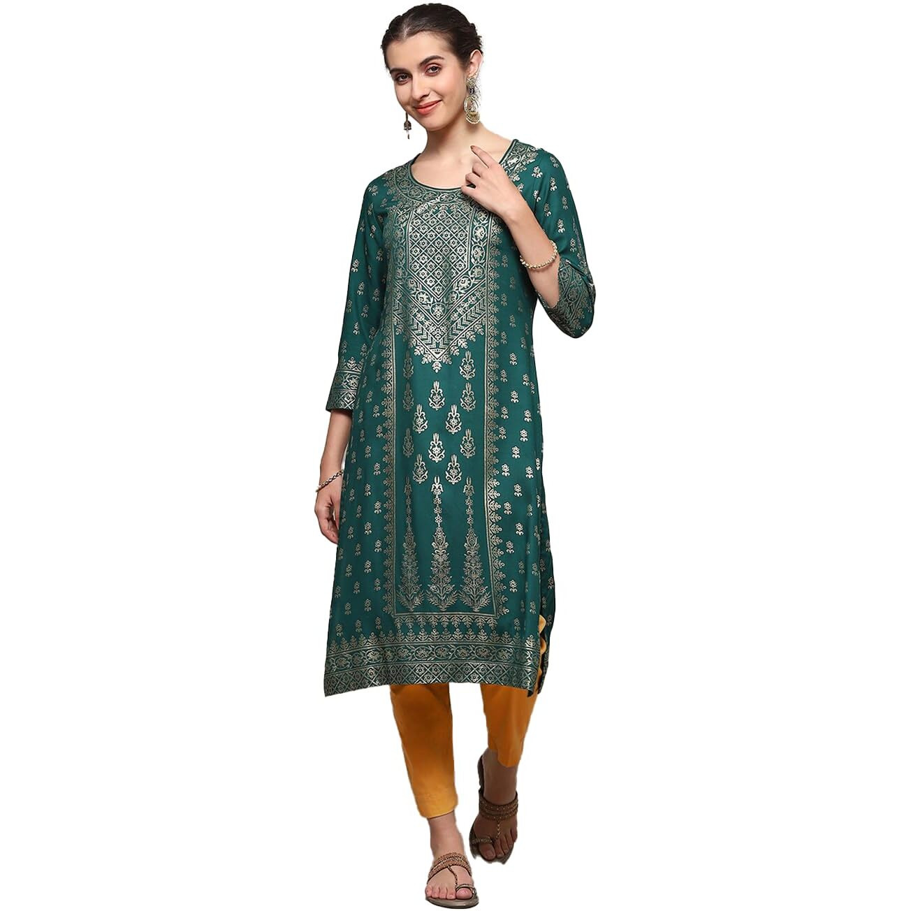 BIBA Women Printed Straight Mix and Match(Festive 19868_BOTLE Green_42)