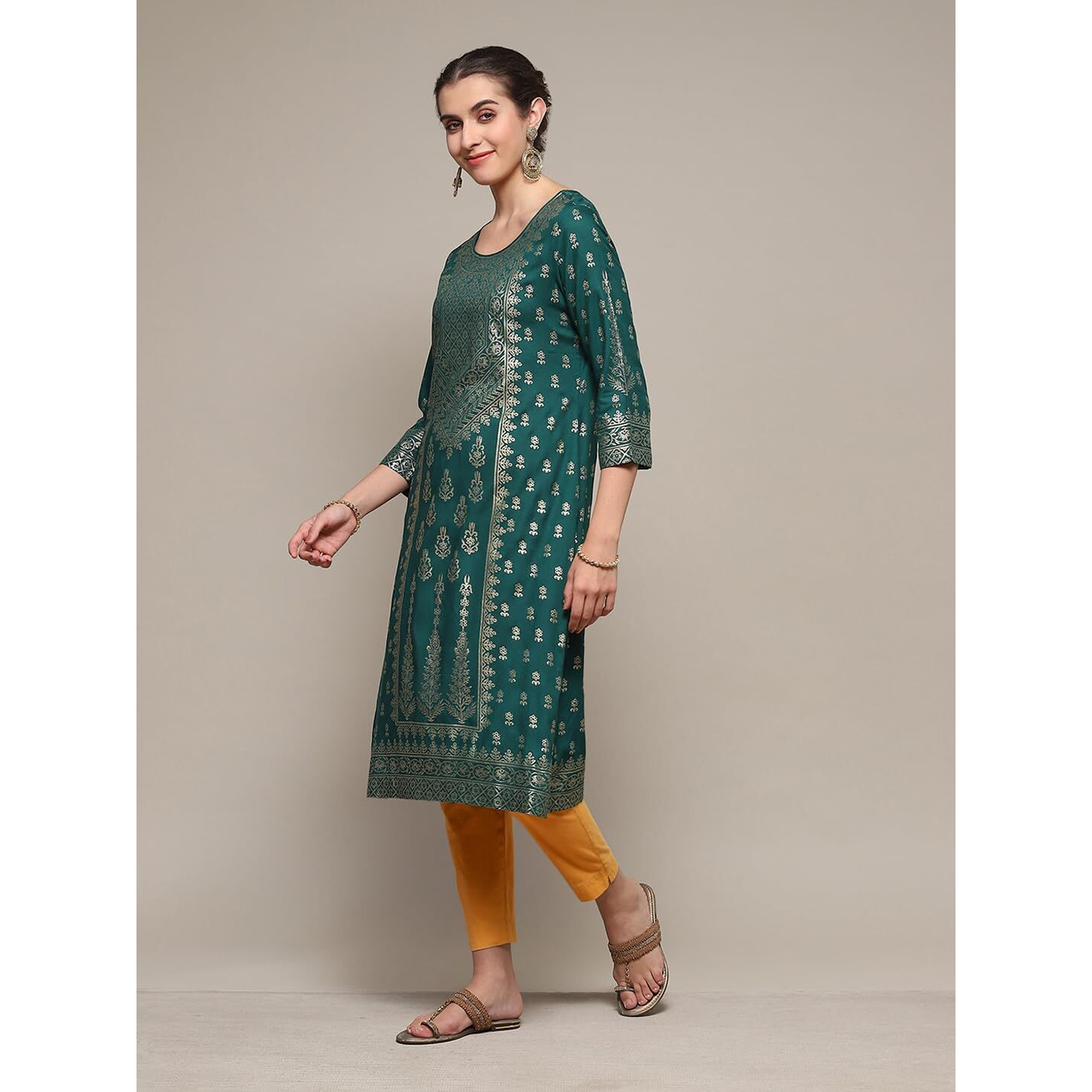 BIBA Women Printed Straight Mix and Match(Festive 19868_BOTLE Green_42)