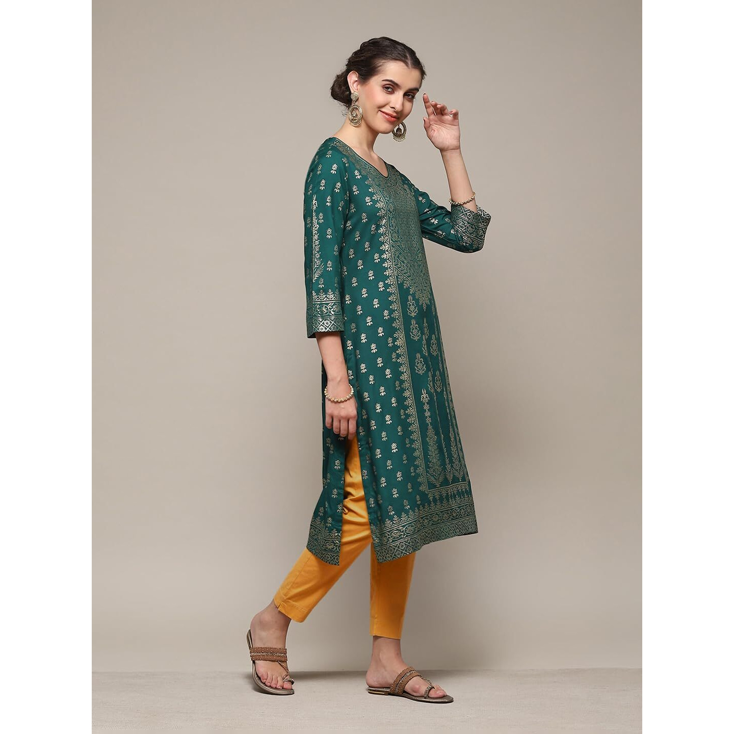 BIBA Women Printed Straight Mix and Match(Festive 19868_BOTLE Green_42)