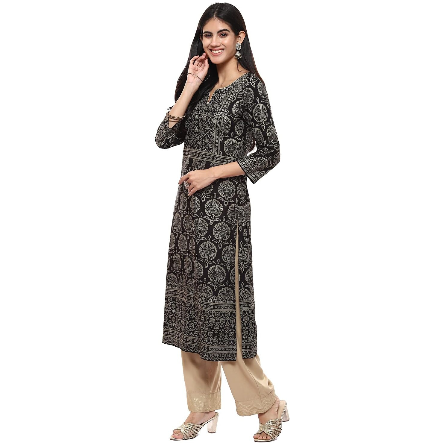 BIBA Women Printed Straight Mix and Match(Festive 19871_Black_36)