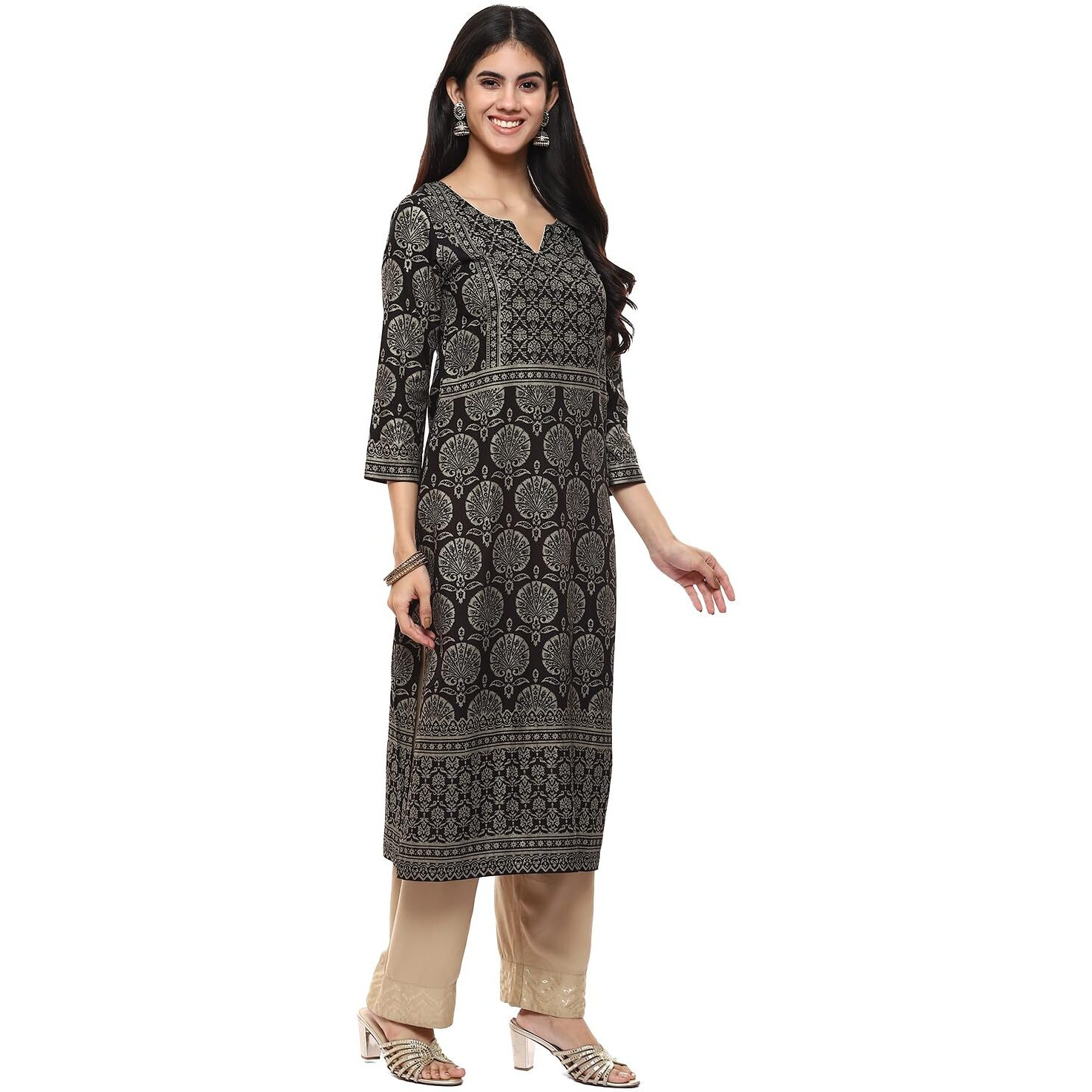 BIBA Women Printed Straight Mix and Match(Festive 19871_Black_36)