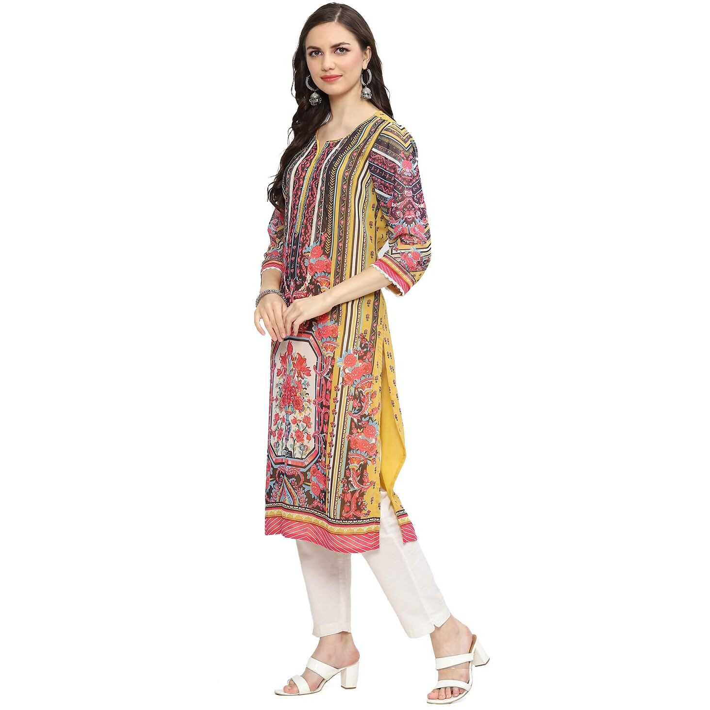 BIBA Women Printed Straight Mix and Match(SUMARKUN19743_Yellow_42)