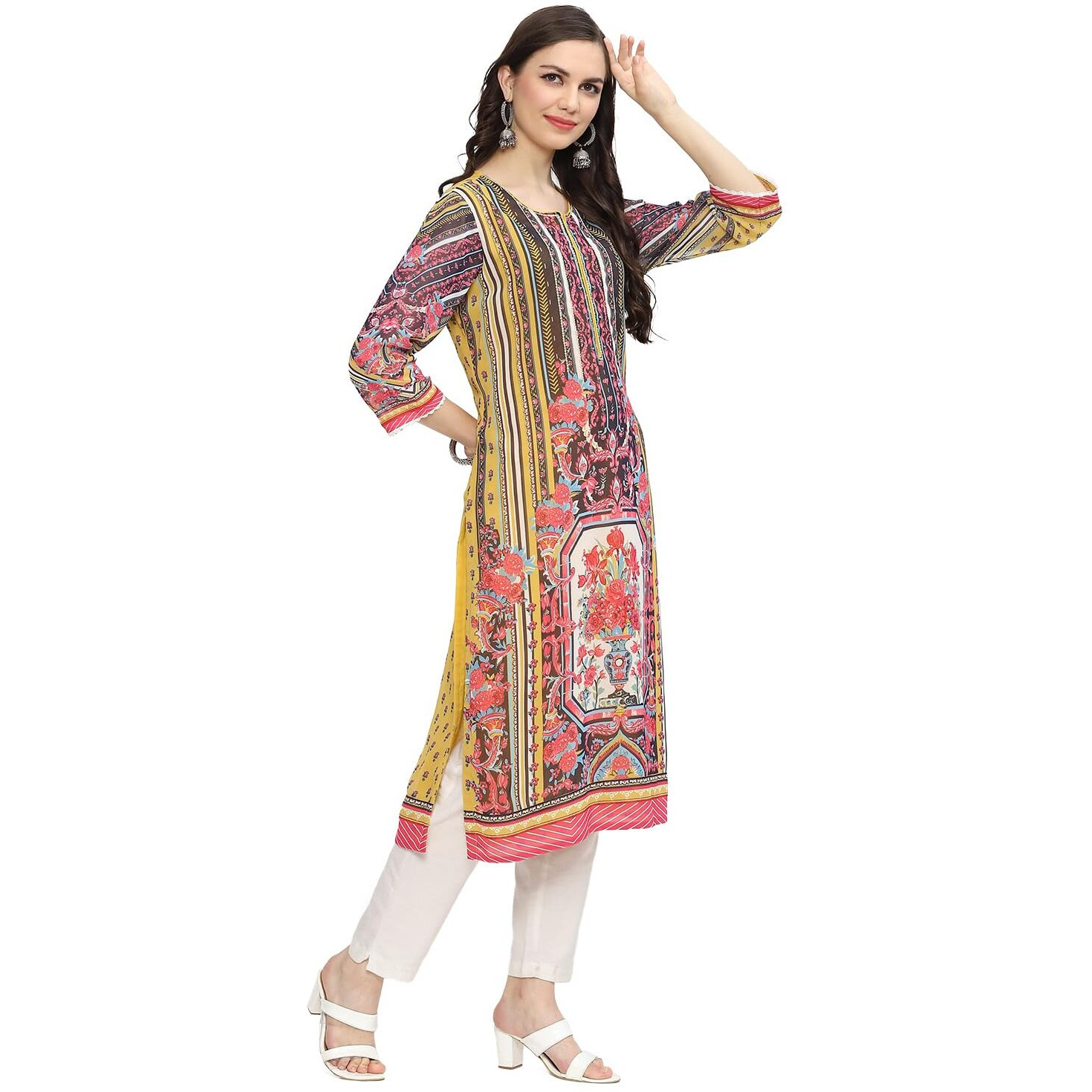 BIBA Women Printed Straight Mix and Match(SUMARKUN19743_Yellow_42)