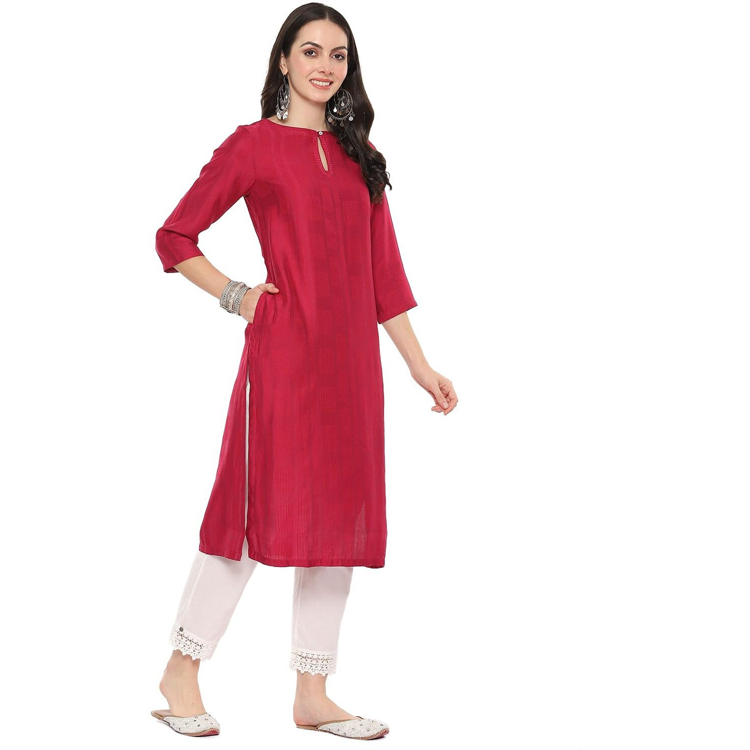 BIBA Women YARNDYED Straight Mix and Match(Work WEA19637_BERY_42) Pink