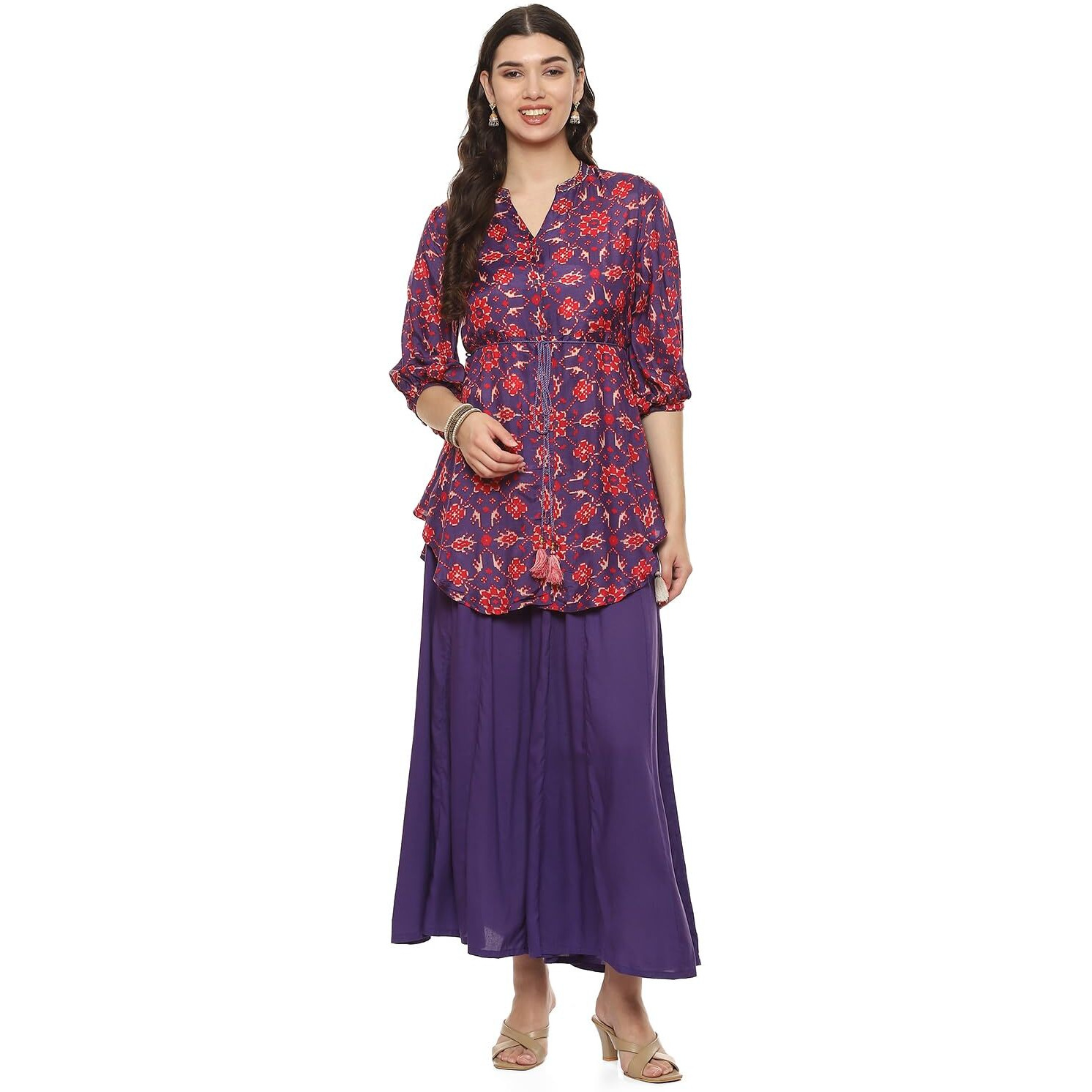 BIBA WOMEN PRINTED SHORT_KURTA MIX AND MATCH(PANT SET2201_PURPLE_38)