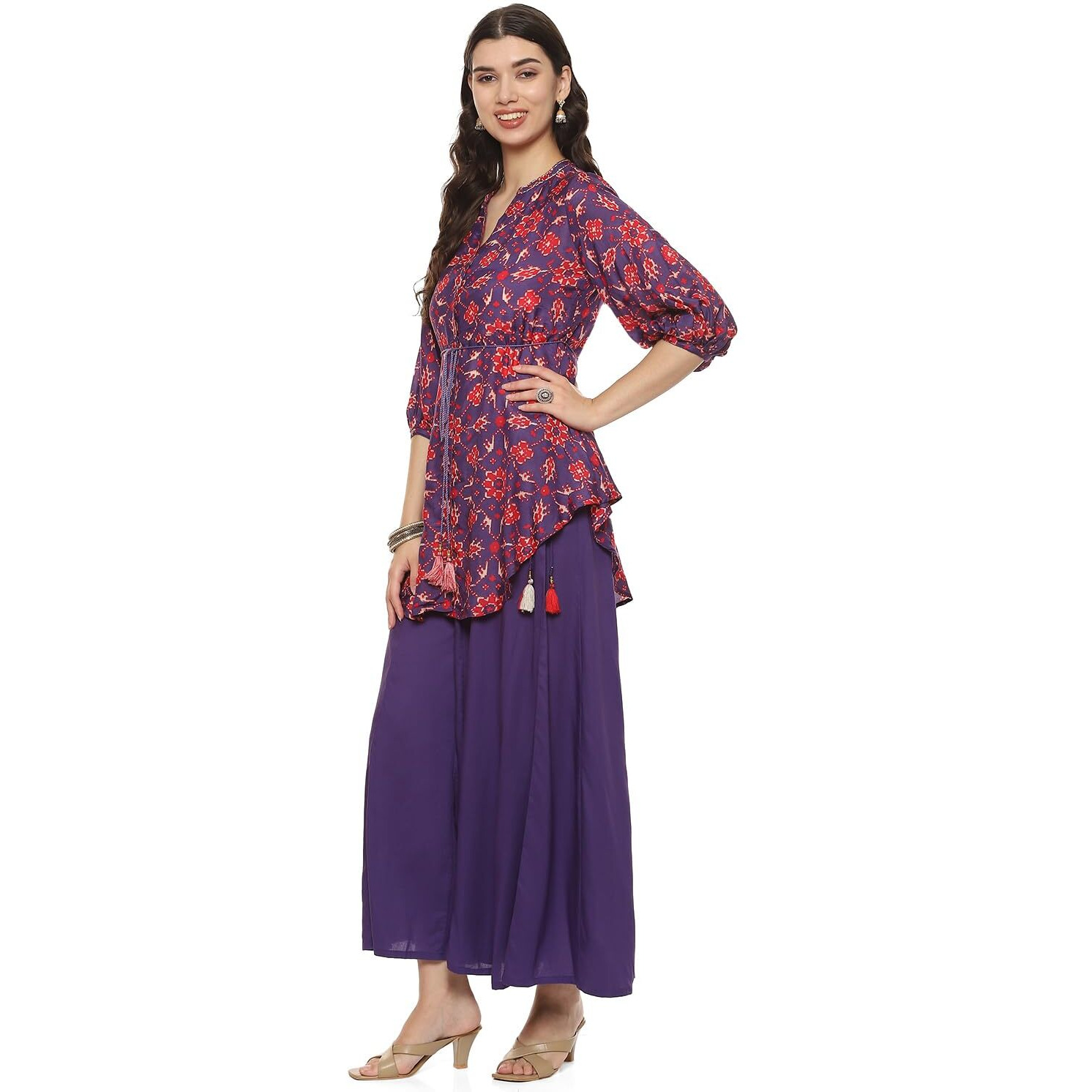 BIBA WOMEN PRINTED SHORT_KURTA MIX AND MATCH(PANT SET2201_PURPLE_38)