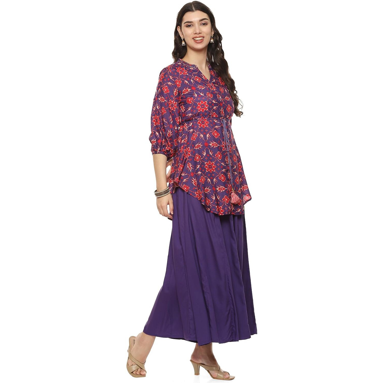 BIBA WOMEN PRINTED SHORT_KURTA MIX AND MATCH(PANT SET2201_PURPLE_38)