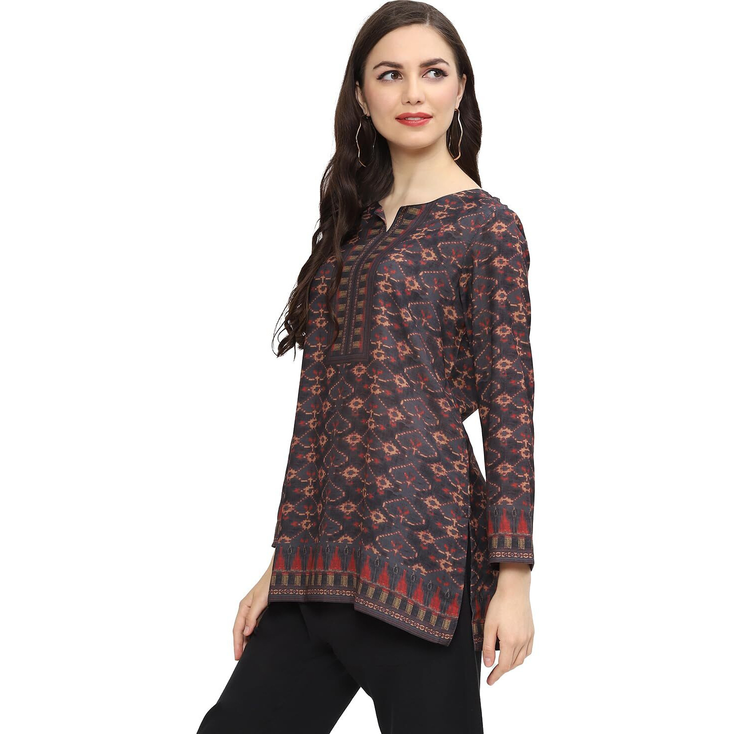 BIBA Women Printed Straight Mix and Match(Crepe KU19883_Black_32)