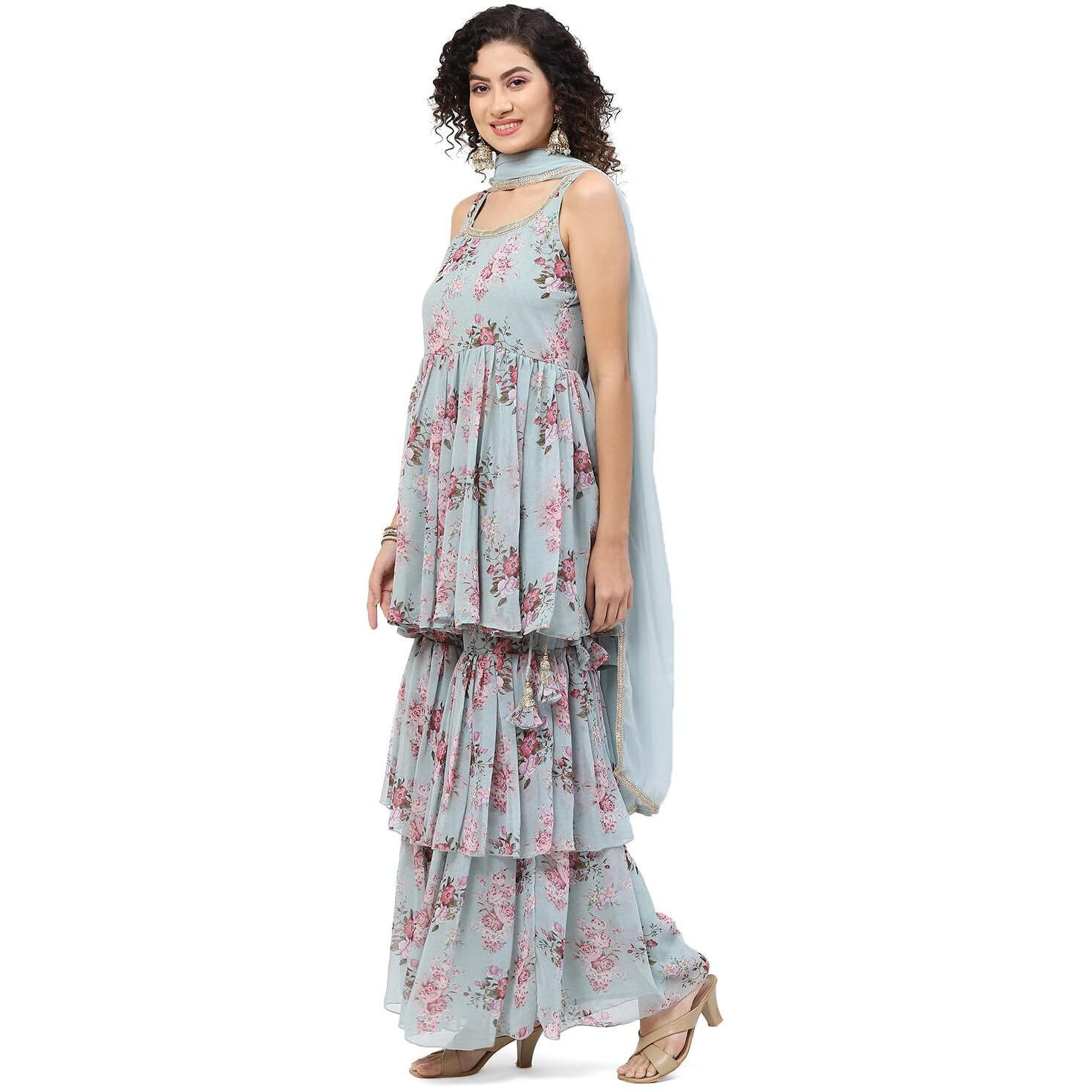 BIBA WOMEN PRINTED FLARED SALWAR KURTA DUPATTA(SKDPASSION 9068_SEA GREEN_42)