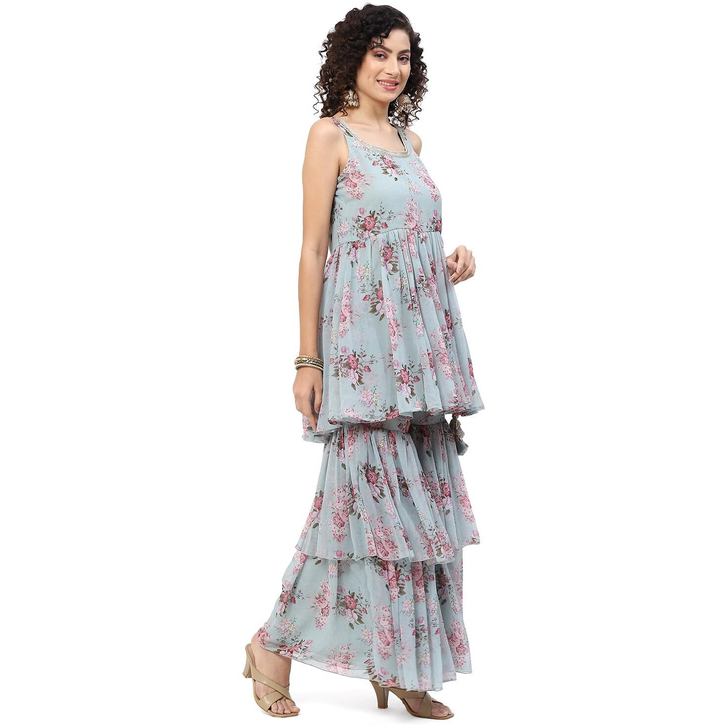 BIBA WOMEN PRINTED FLARED SALWAR KURTA DUPATTA(SKDPASSION 9068_SEA GREEN_42)
