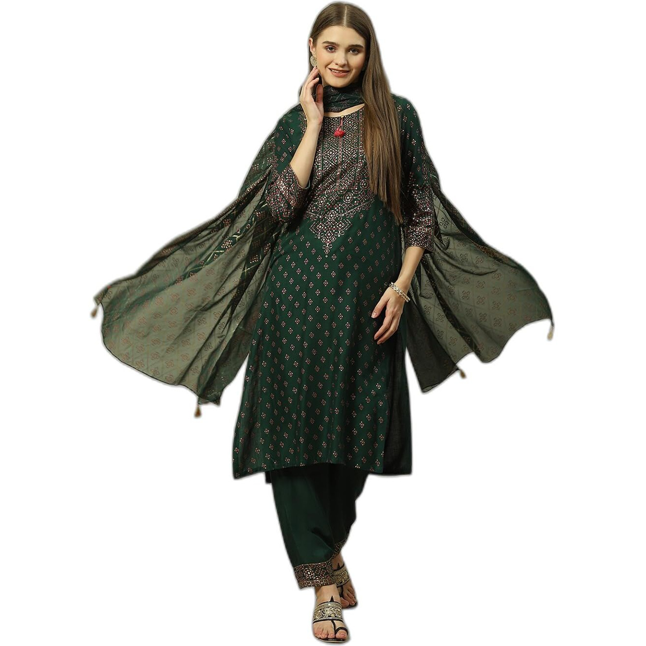 Rangriti Women's Viscose Kurta Set (RSKASRTD18661AW23GRN_Green