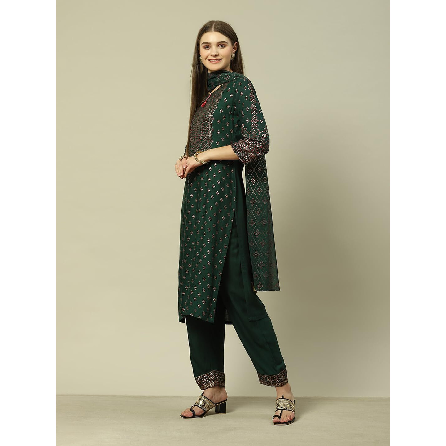 Rangriti Women's Viscose Kurta Set (RSKASRTD18661AW23GRN_Green