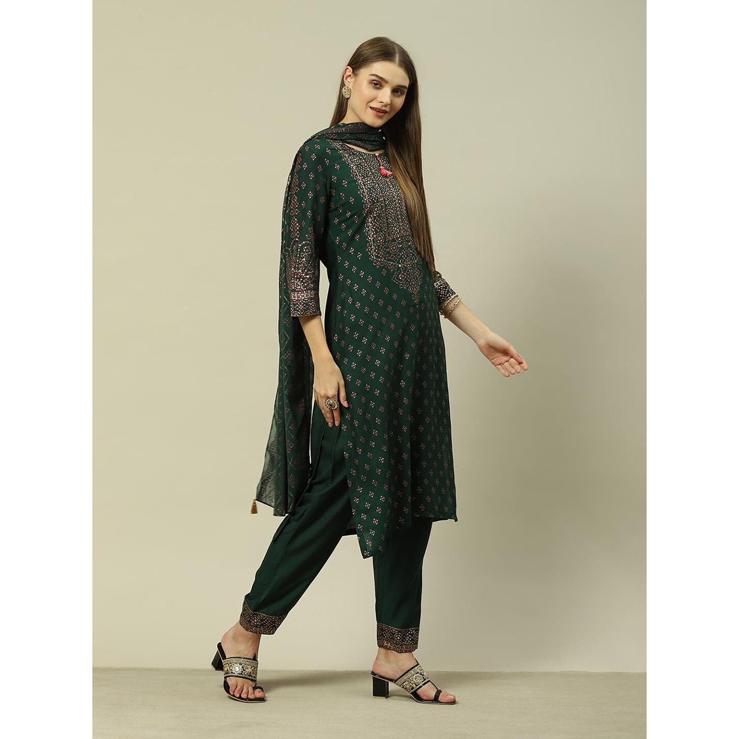 Rangriti Women's Viscose Kurta Set (RSKASRTD18661AW23GRN_Green