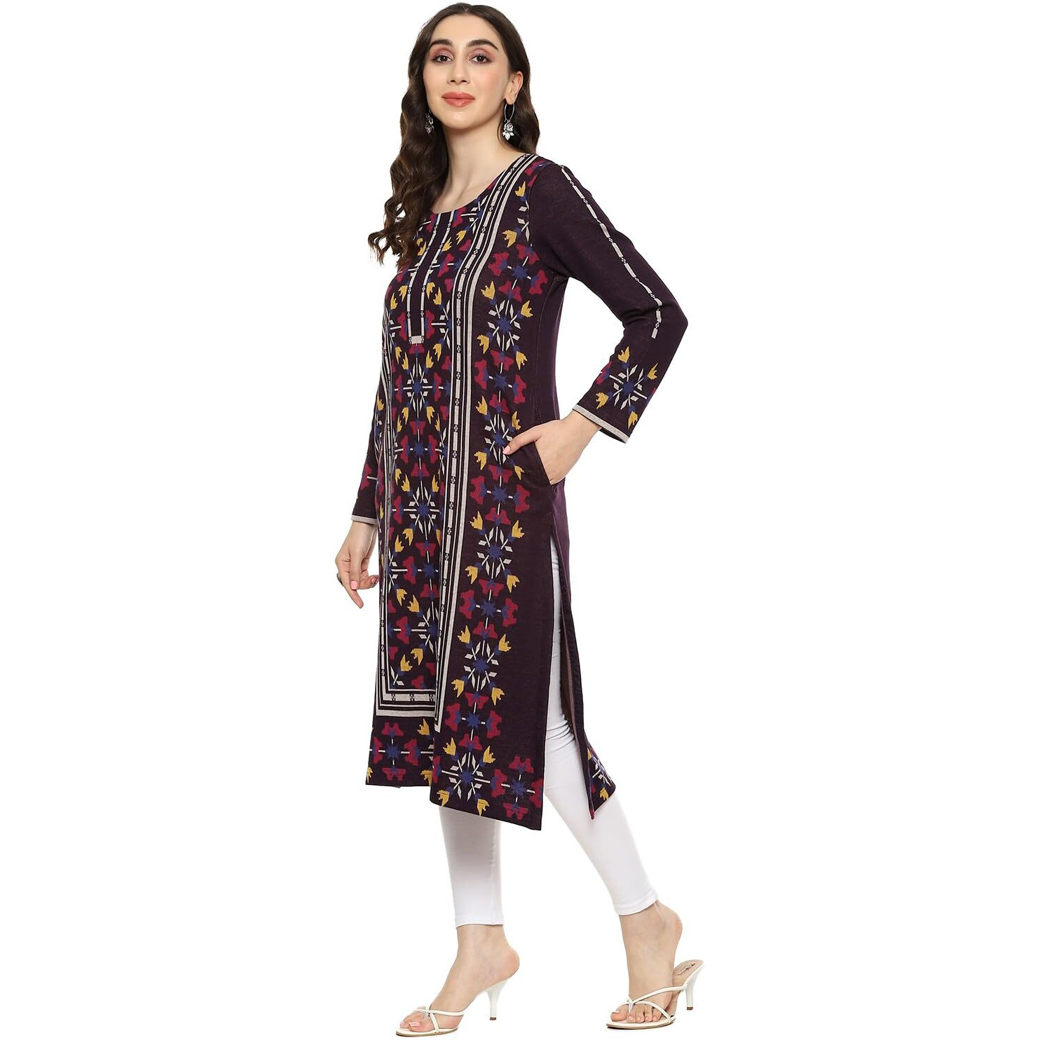 BIBA Women YARNDYED Straight Mix and Match(Winter W19896_Purple_38)