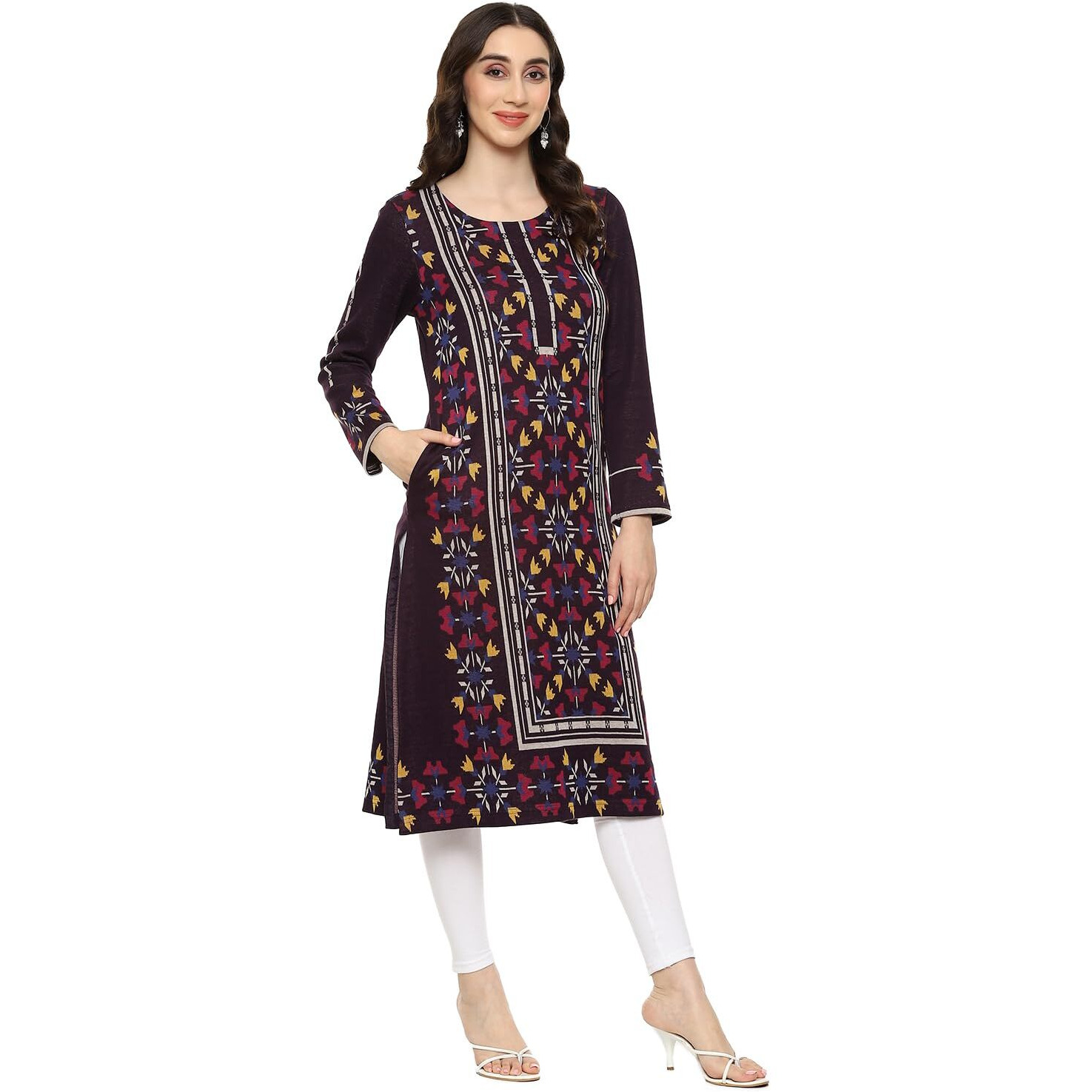 BIBA Women YARNDYED Straight Mix and Match(Winter W19896_Purple_38)