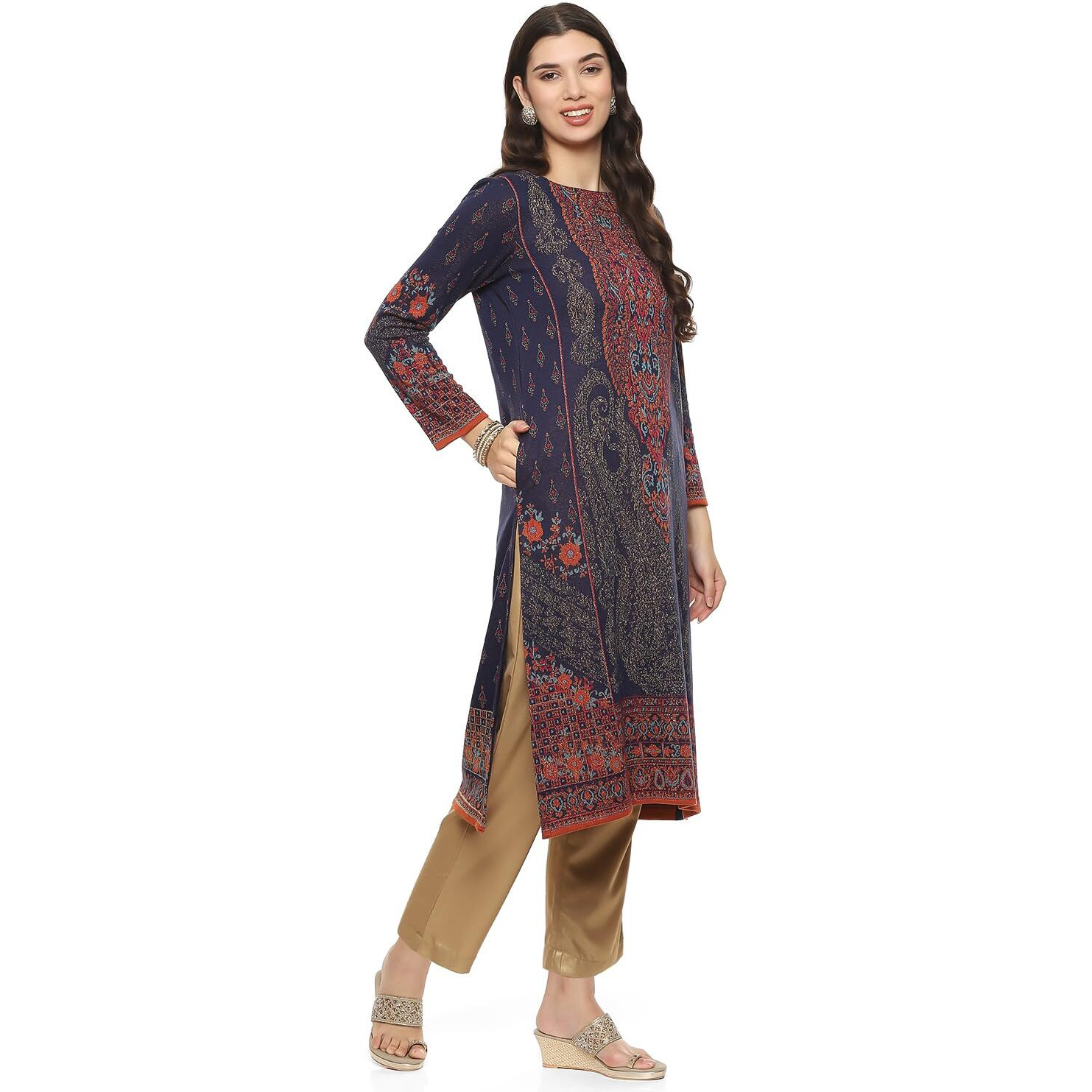 BIBA Women YARNDYED Straight Mix and Match(Winter W19894_BERY_42) Pink
