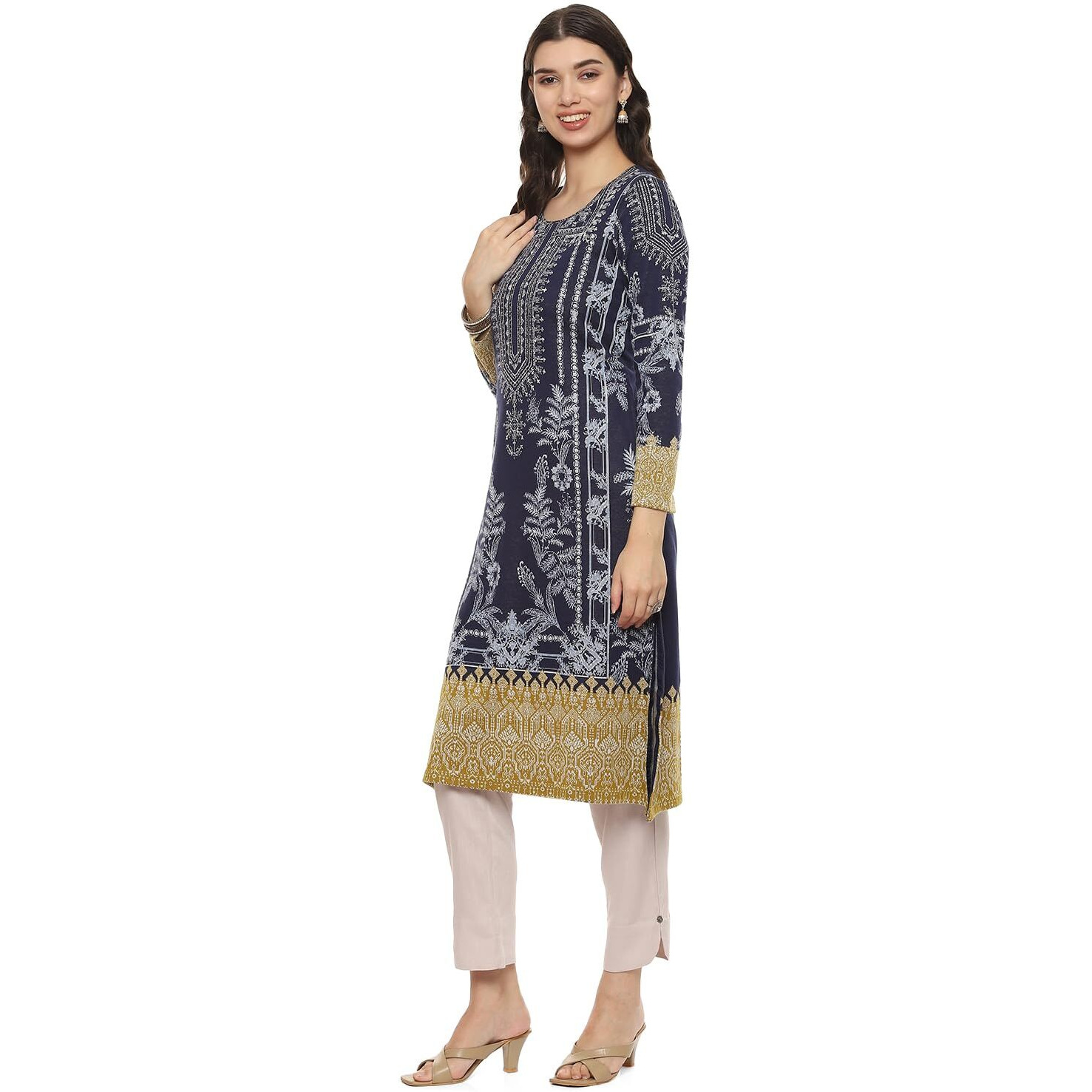 BIBA Women YARNDYED Straight Mix and Match(Winter W19895_Navy_34)
