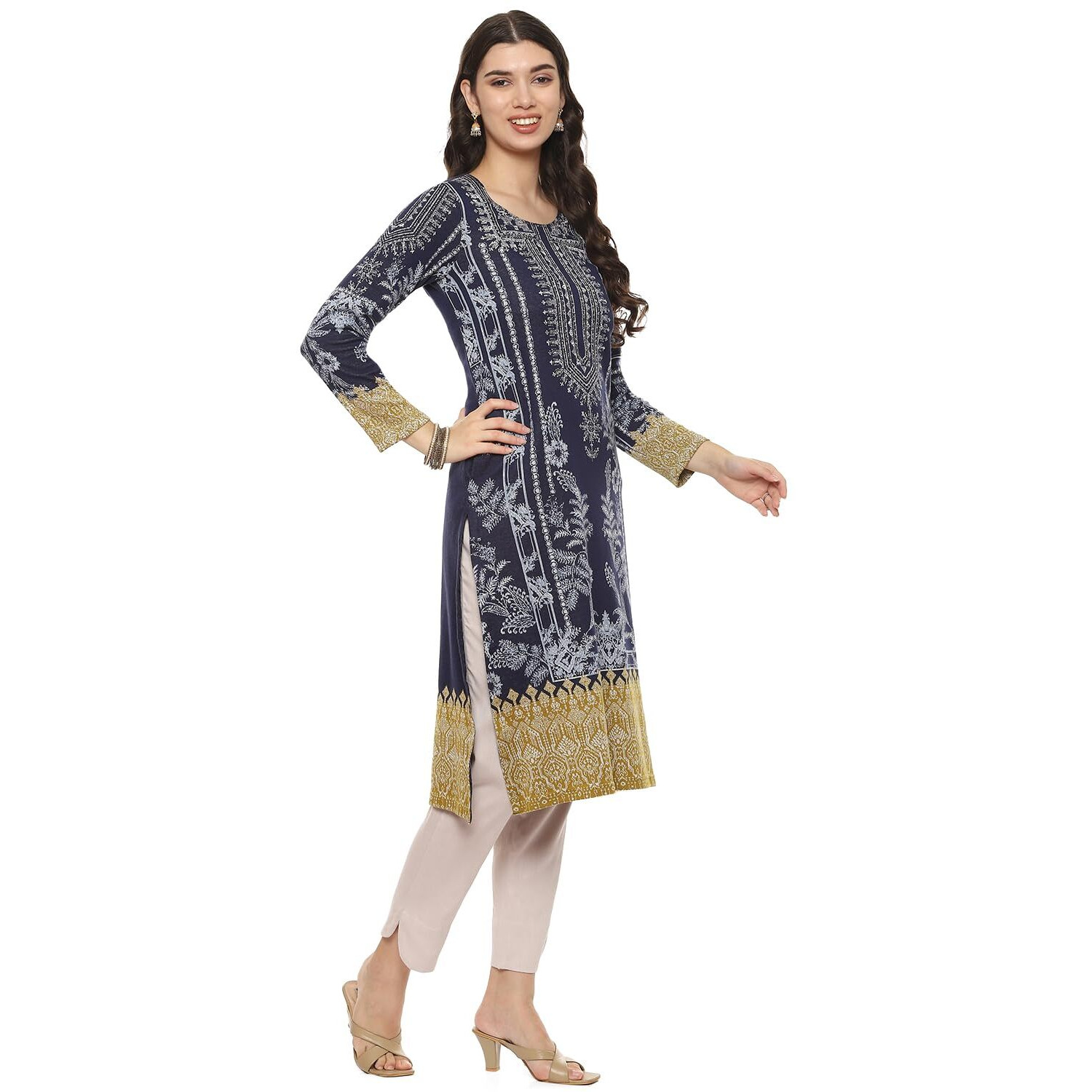 BIBA Women YARNDYED Straight Mix and Match(Winter W19895_Navy_34)