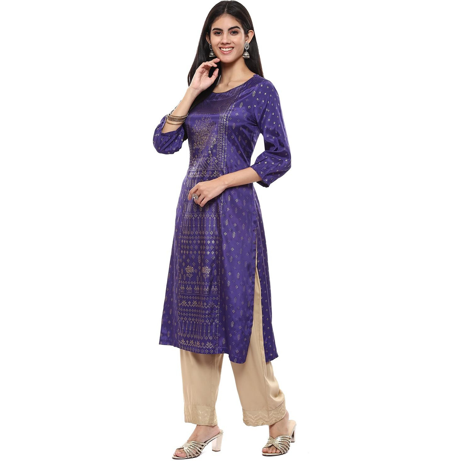 BIBA Women Viscose Printed Straight Kurta(MNMASSORTED16190E_Purple_XL)