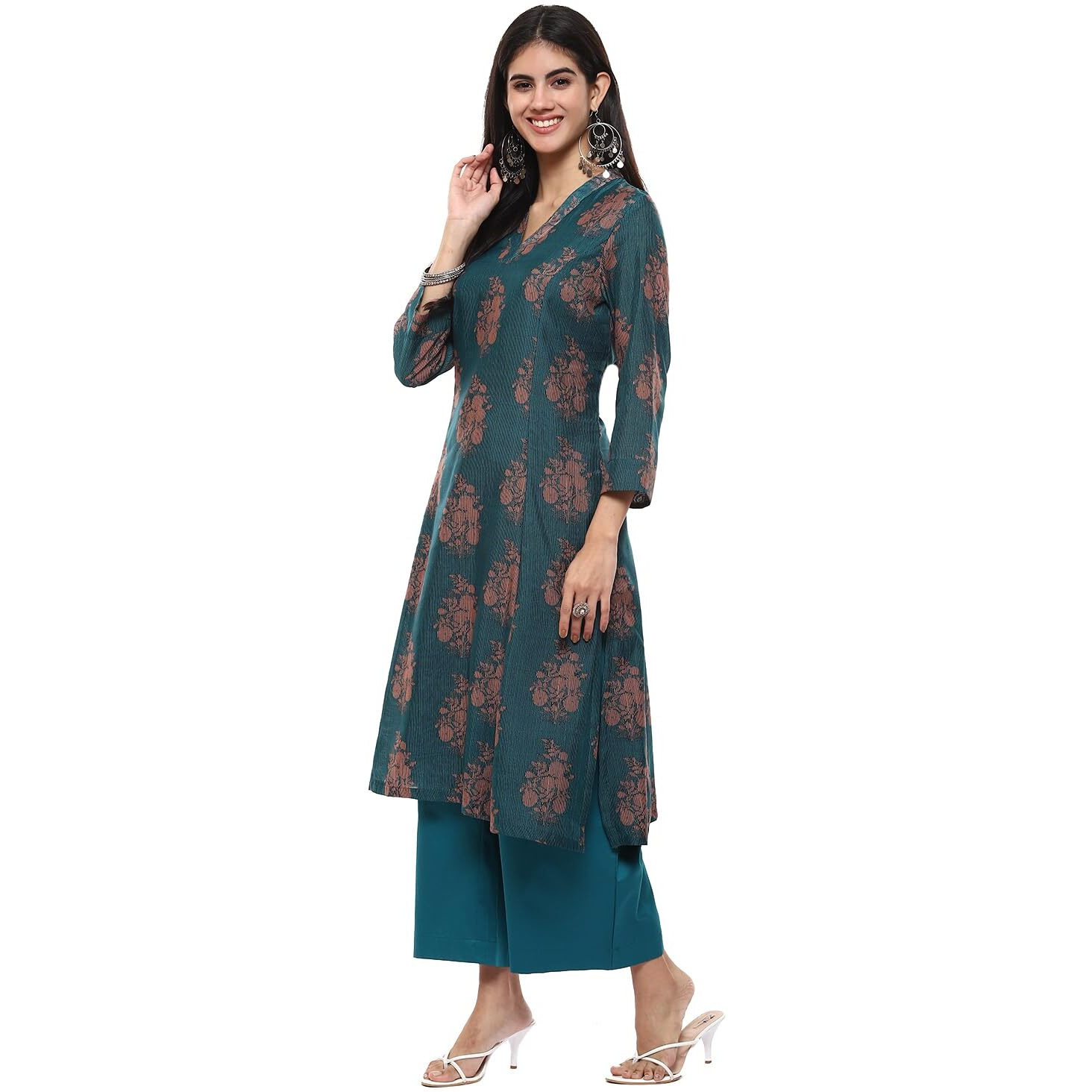 BIBA Women Polyester Printed A_Line Salwar Kurta Dupatta(Skdassorted6852E_Green_32)
