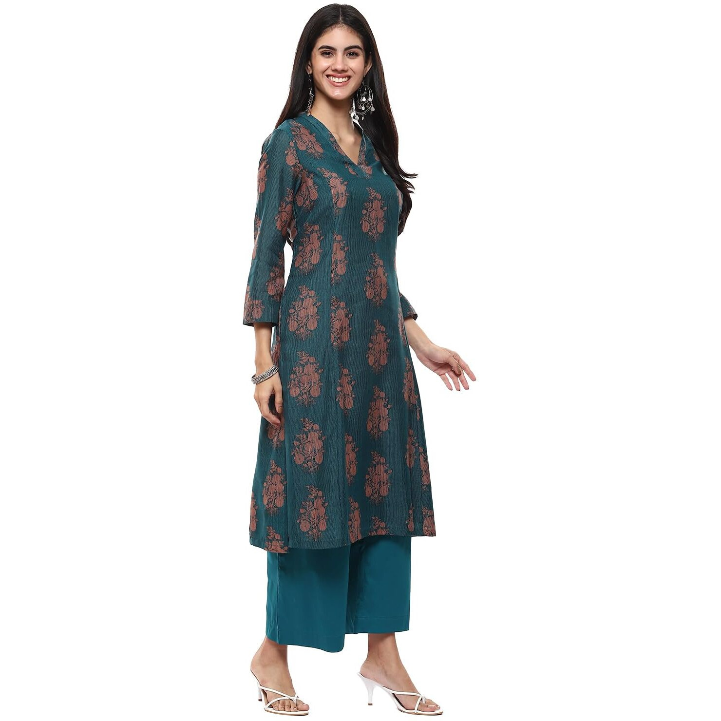BIBA Women Polyester Printed A_Line Salwar Kurta Dupatta(Skdassorted6852E_Green_32)