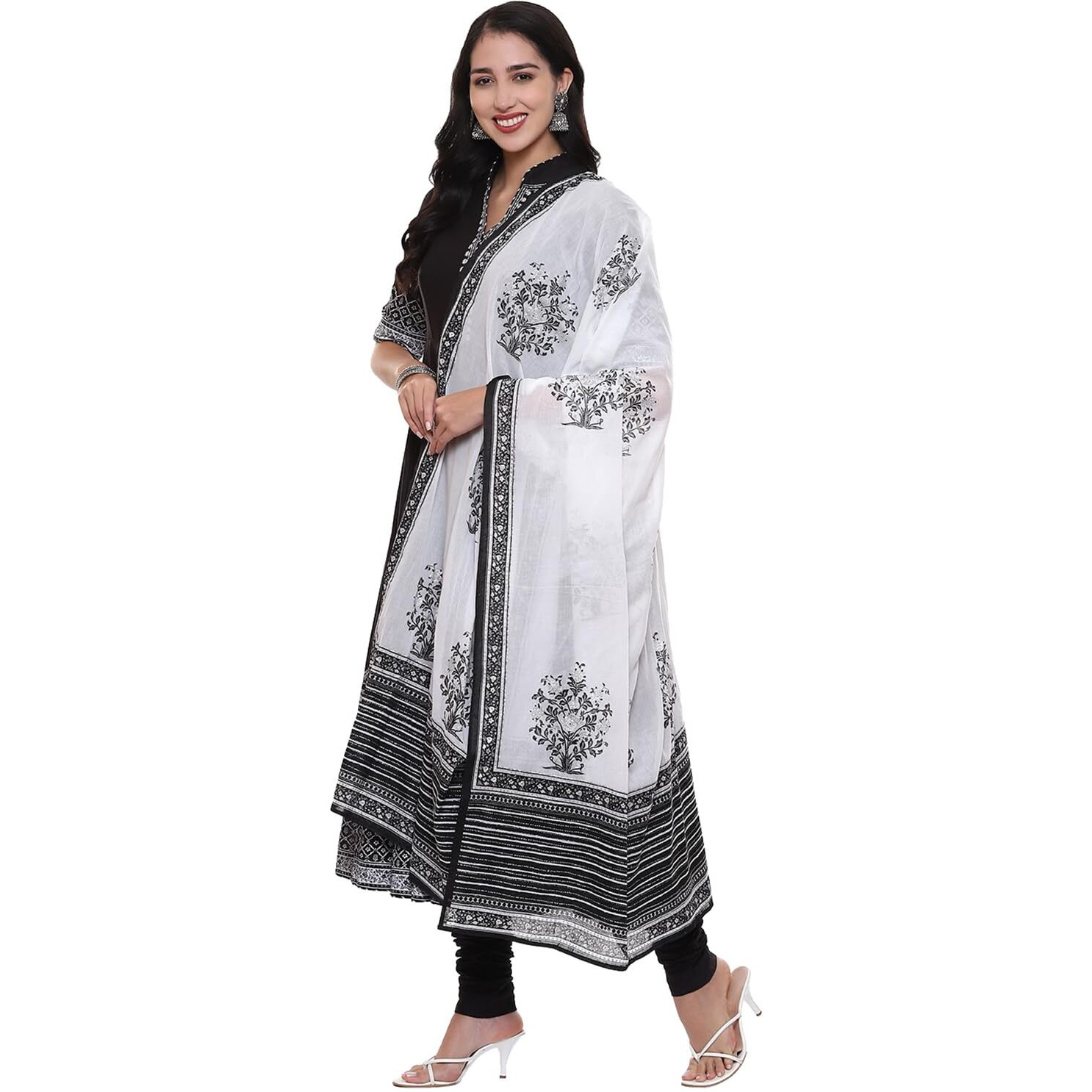 BIBA Cotton Women's Printed Anarkali Salwar Kurta Dupatta(Skdassorted5919E_Black_34)