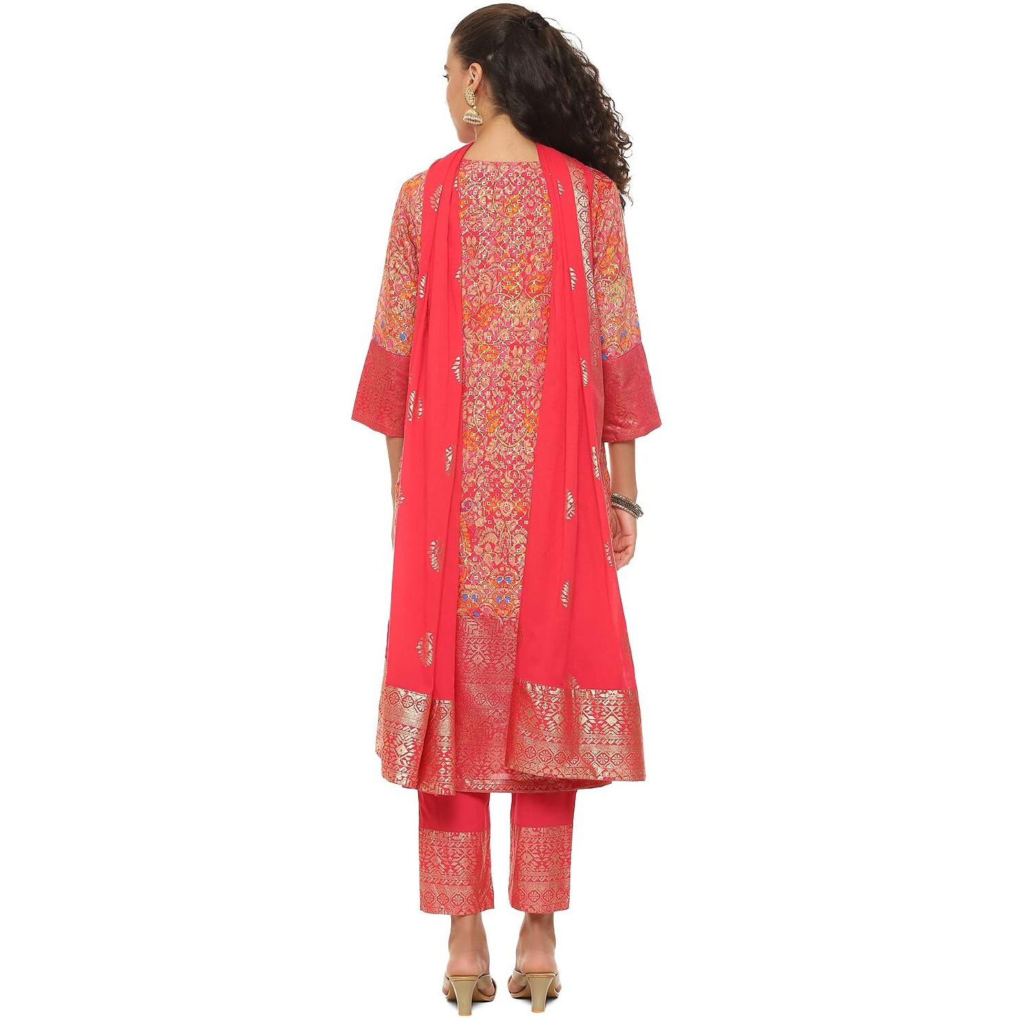 BIBA Women Polyester Printed Straight Salwar Kurta Dupatta(Skdassorted7566E_Fuchsia_32), Purple