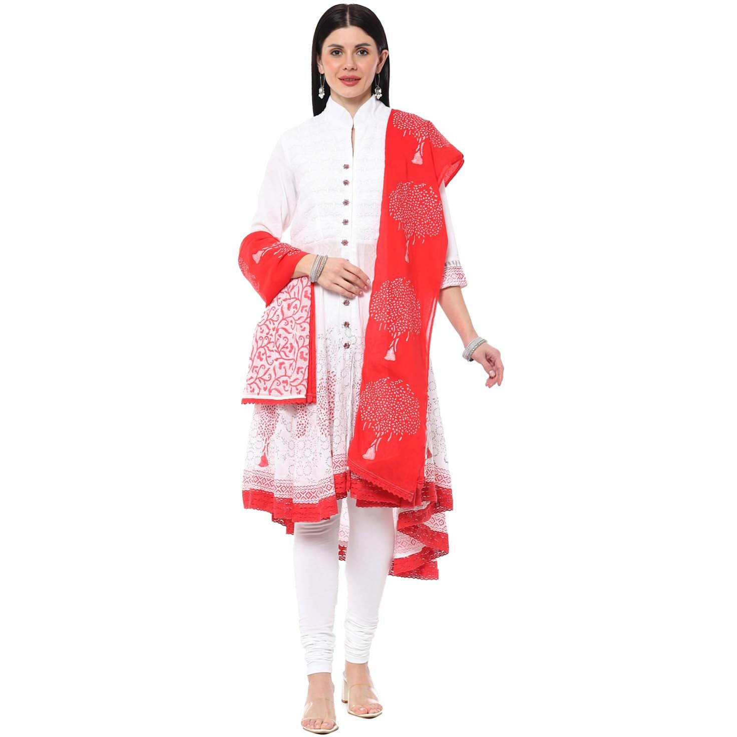 BIBA Women SOLID ASYMMETRIC SALWAR KURTA DUPATTA(SKDASSORTED2802E_CORAL_38)