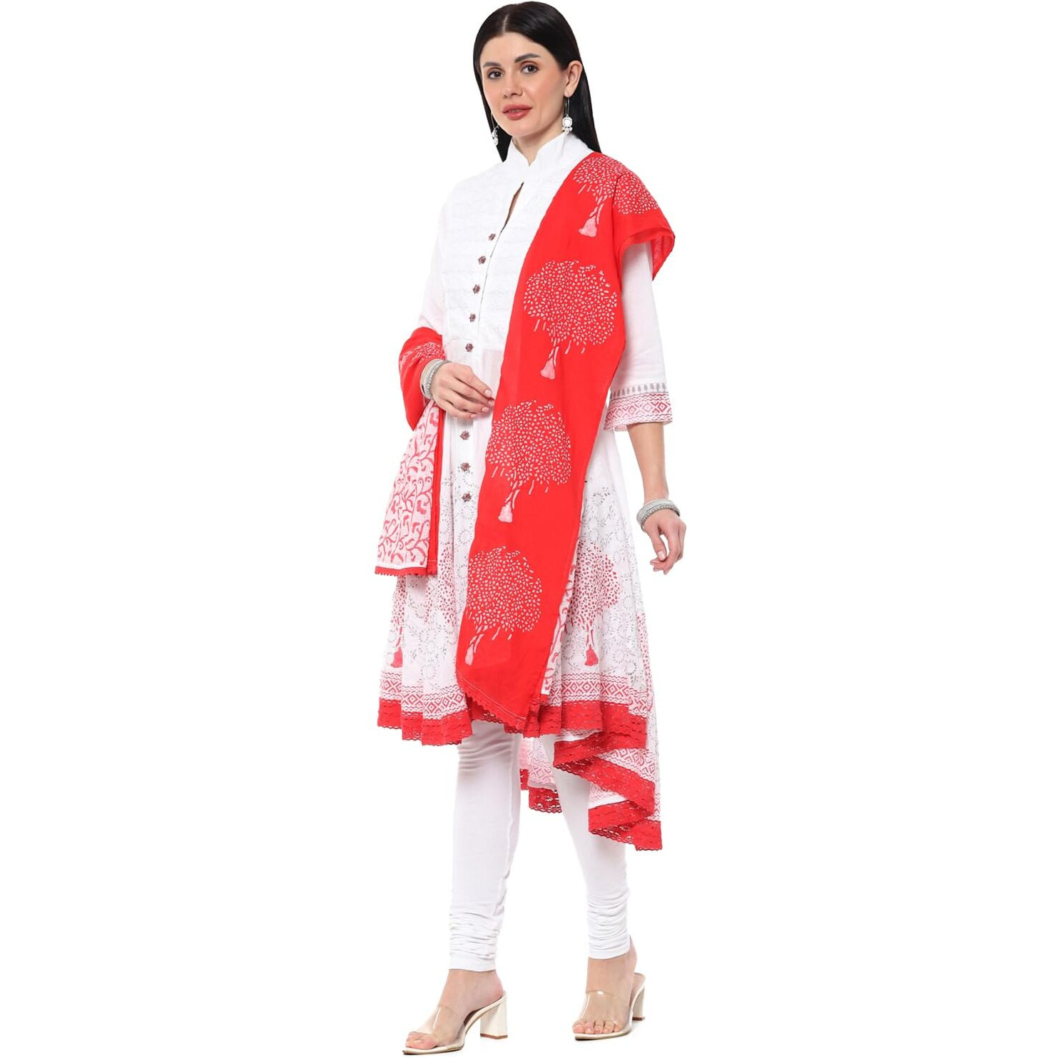 BIBA Women SOLID ASYMMETRIC SALWAR KURTA DUPATTA(SKDASSORTED2802E_CORAL_38)