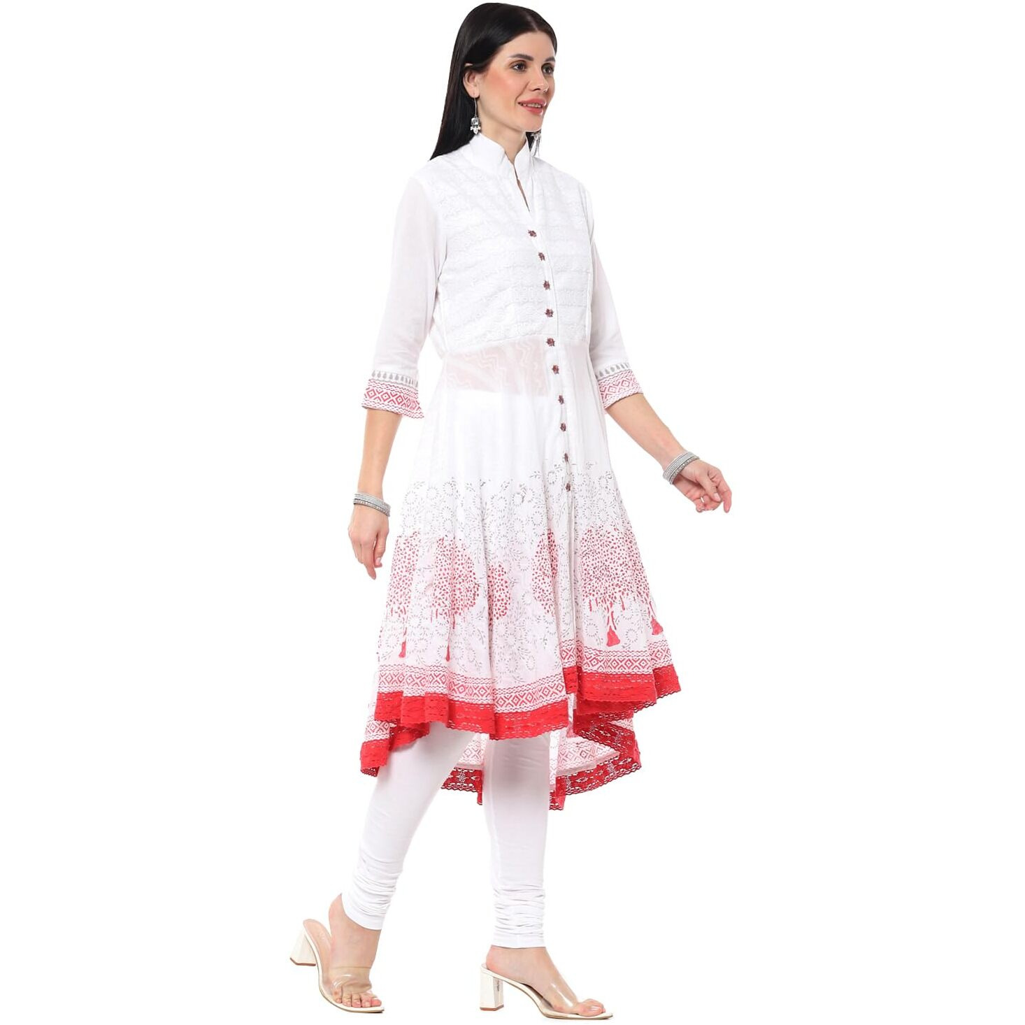BIBA Women SOLID ASYMMETRIC SALWAR KURTA DUPATTA(SKDASSORTED2802E_CORAL_38)