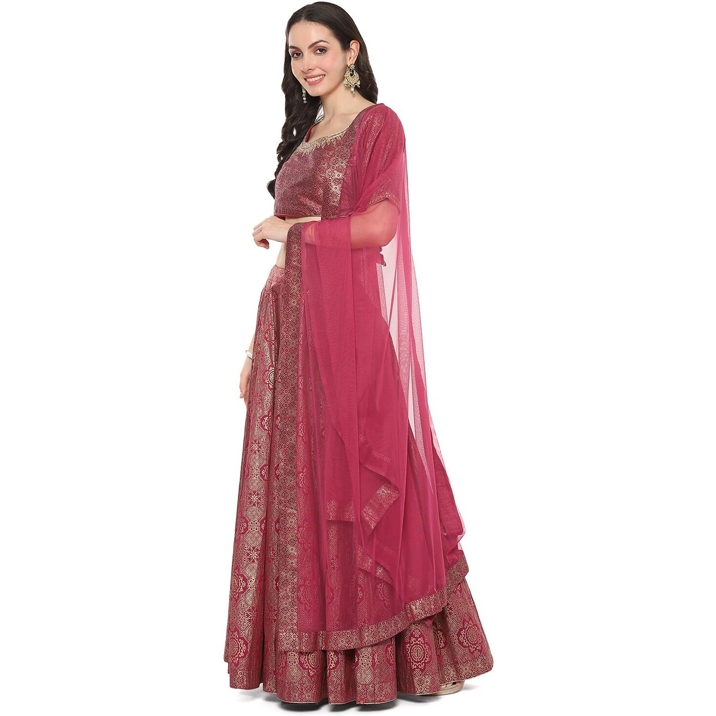BIBA Womens Cotton Blend Printed Readymade Lehenga Choli Set (Skdassorted8935_Meganta_42)
