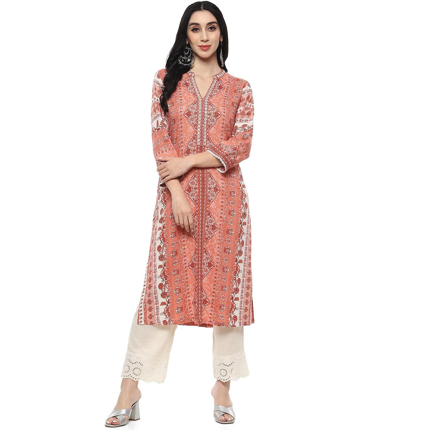 BIBA Women Printed Straight Kurta Mix and Match(RIBAYAT COLLECTION20151_Blush Pink_34)