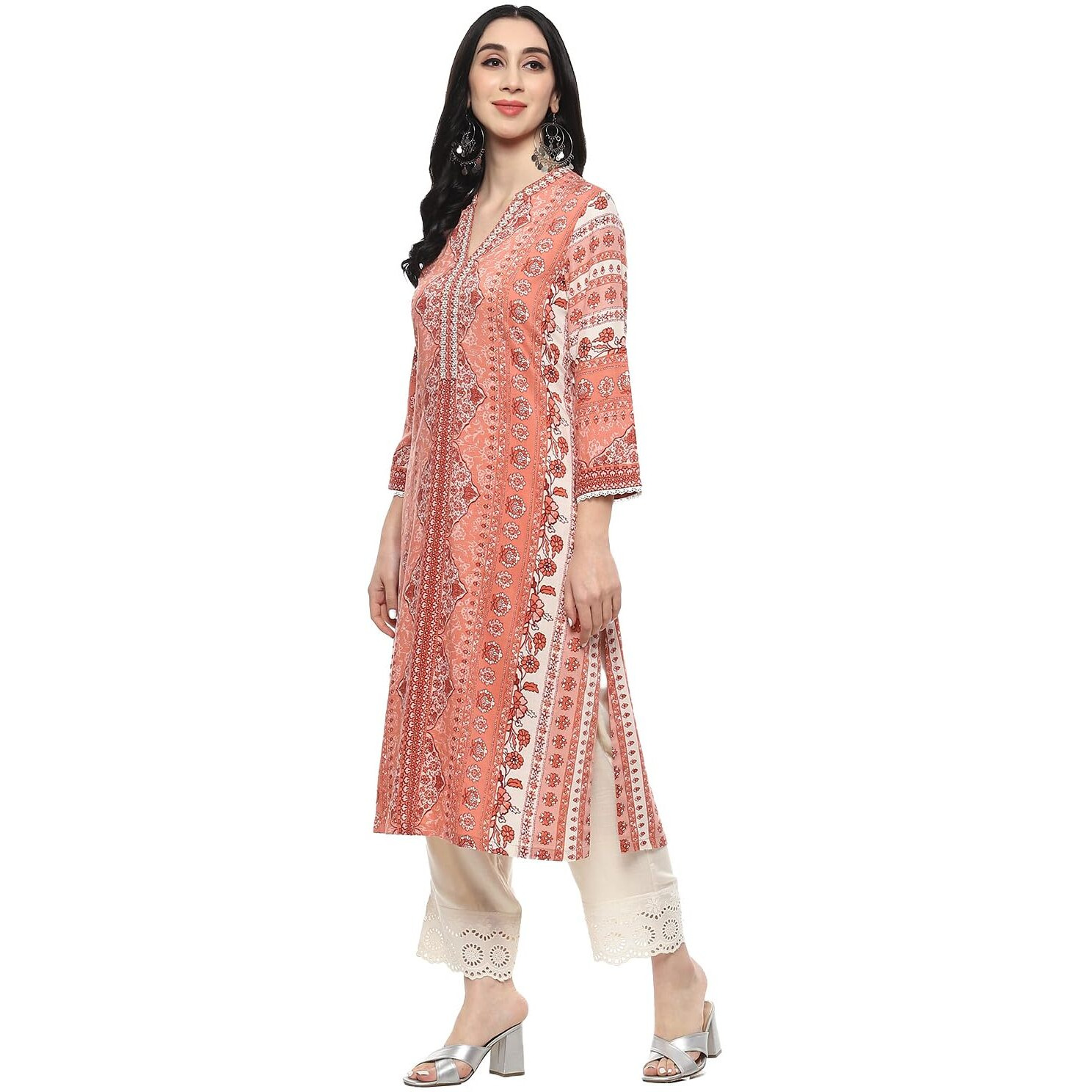 BIBA Women Printed Straight Kurta Mix and Match(RIBAYAT COLLECTION20151_Blush Pink_34)
