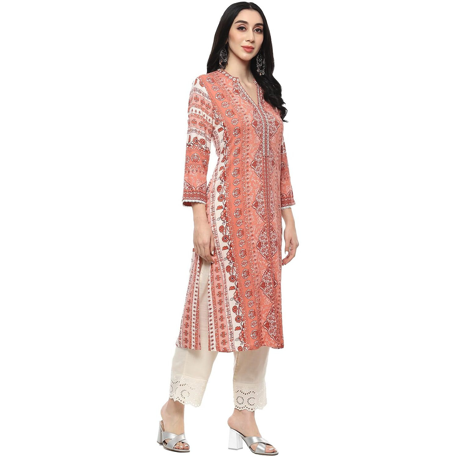 BIBA Women Printed Straight Kurta Mix and Match(RIBAYAT COLLECTION20151_Blush Pink_34)