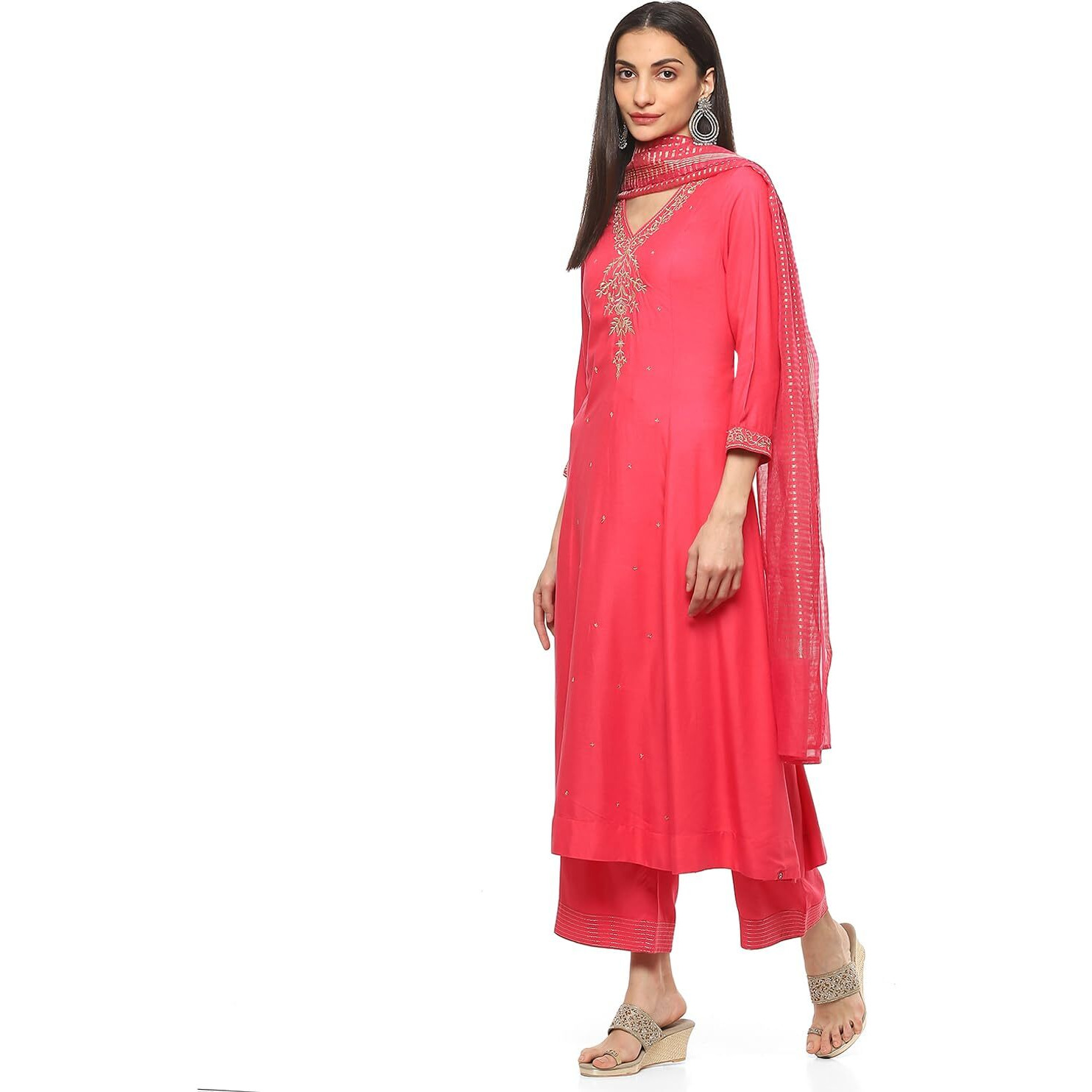 BIBA Women EMBROIDERY STRAIGHT KURTA SALWAR KURTA DUPATTA(SKDRIVAYAT9536_FUCHSIA_34)
