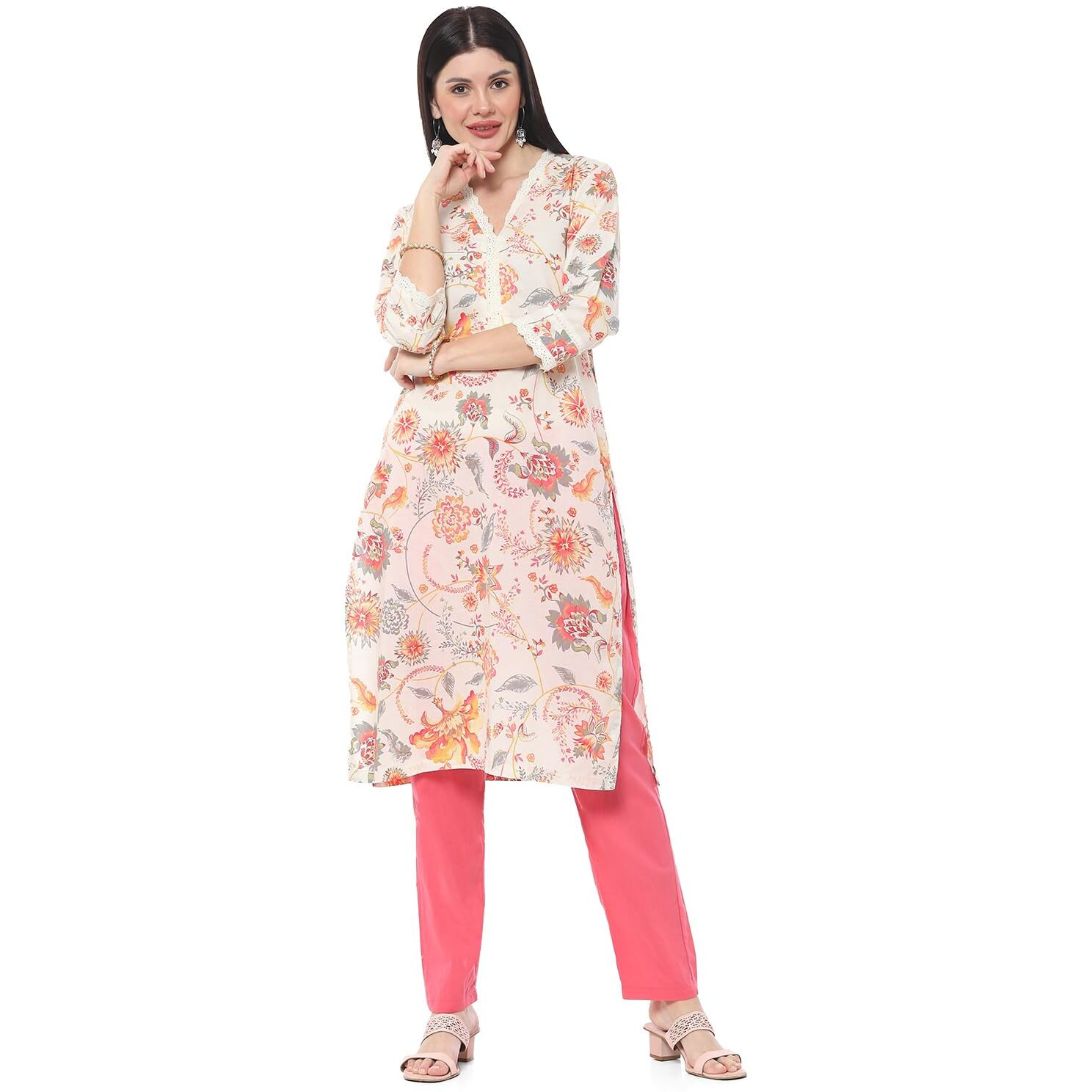 BIBA Women Printed Straight Kurta Mix and Match(Chintz POP COLLECTION20226_Off White_34)