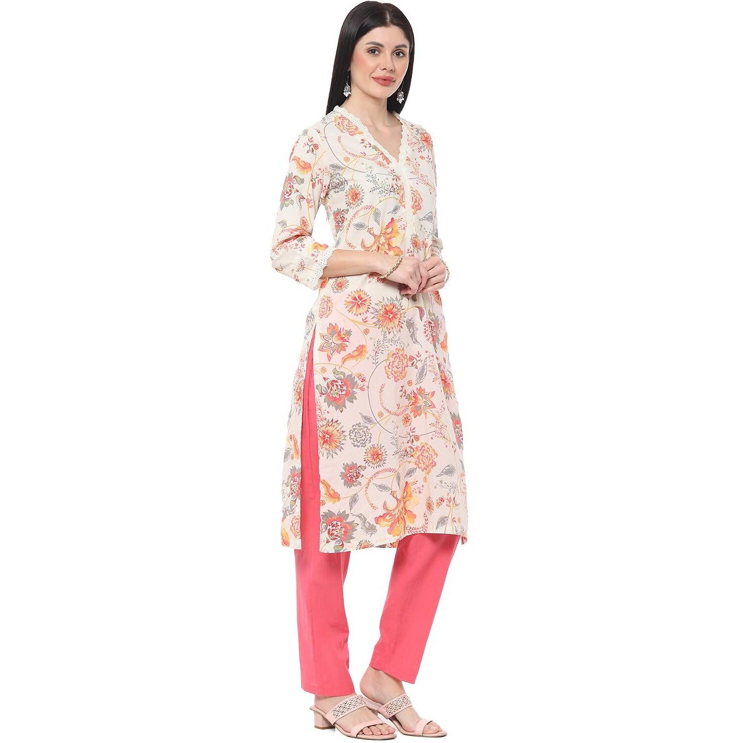 BIBA Women Printed Straight Kurta Mix and Match(Chintz POP COLLECTION20226_Off White_34)