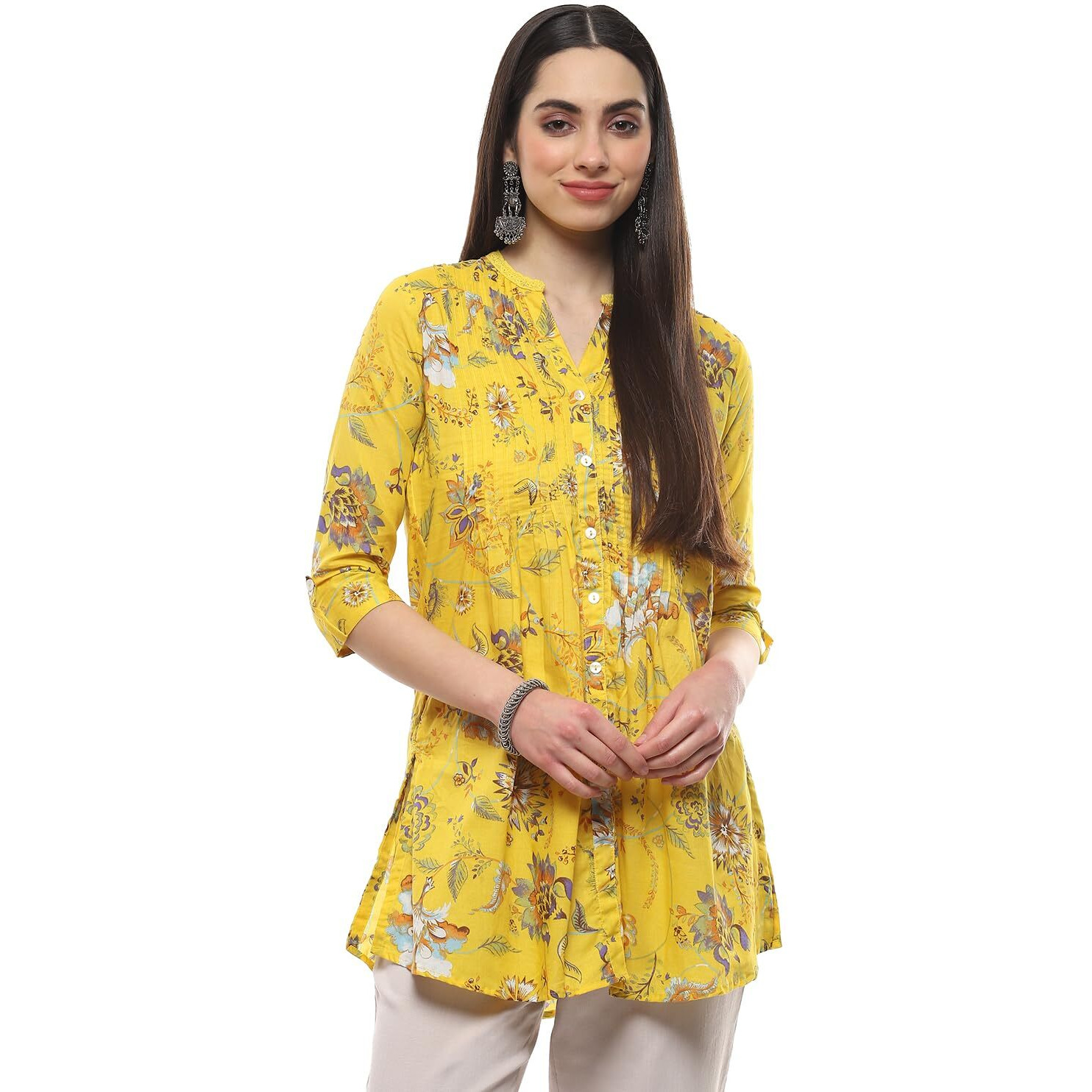 BIBA Women PRINTED SHORT_KURTA MIX AND MATCH(CHINTZ POP COLLECTION20228_YELLOW_32)