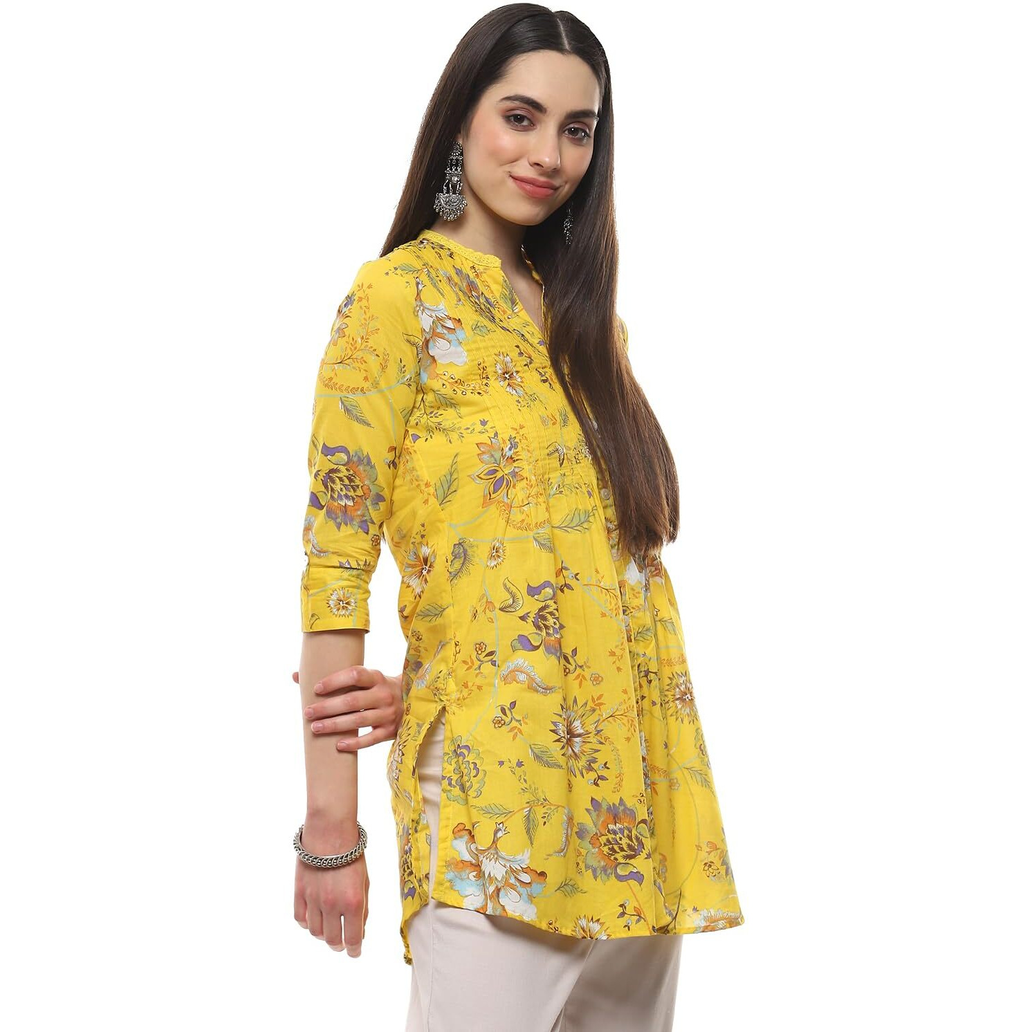 BIBA Women PRINTED SHORT_KURTA MIX AND MATCH(CHINTZ POP COLLECTION20228_YELLOW_32)
