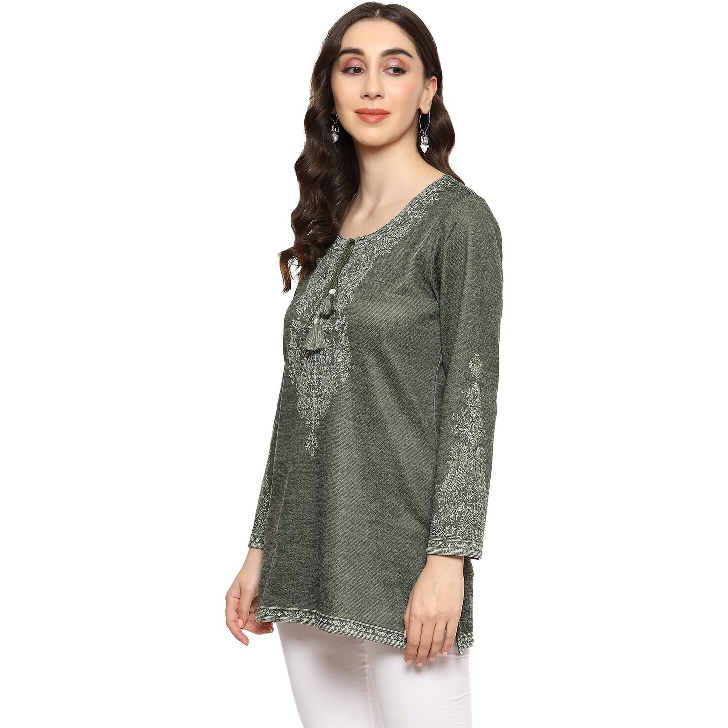 BIBA Women Printed Straight Mix and Match(Winter W19900_Green_42)