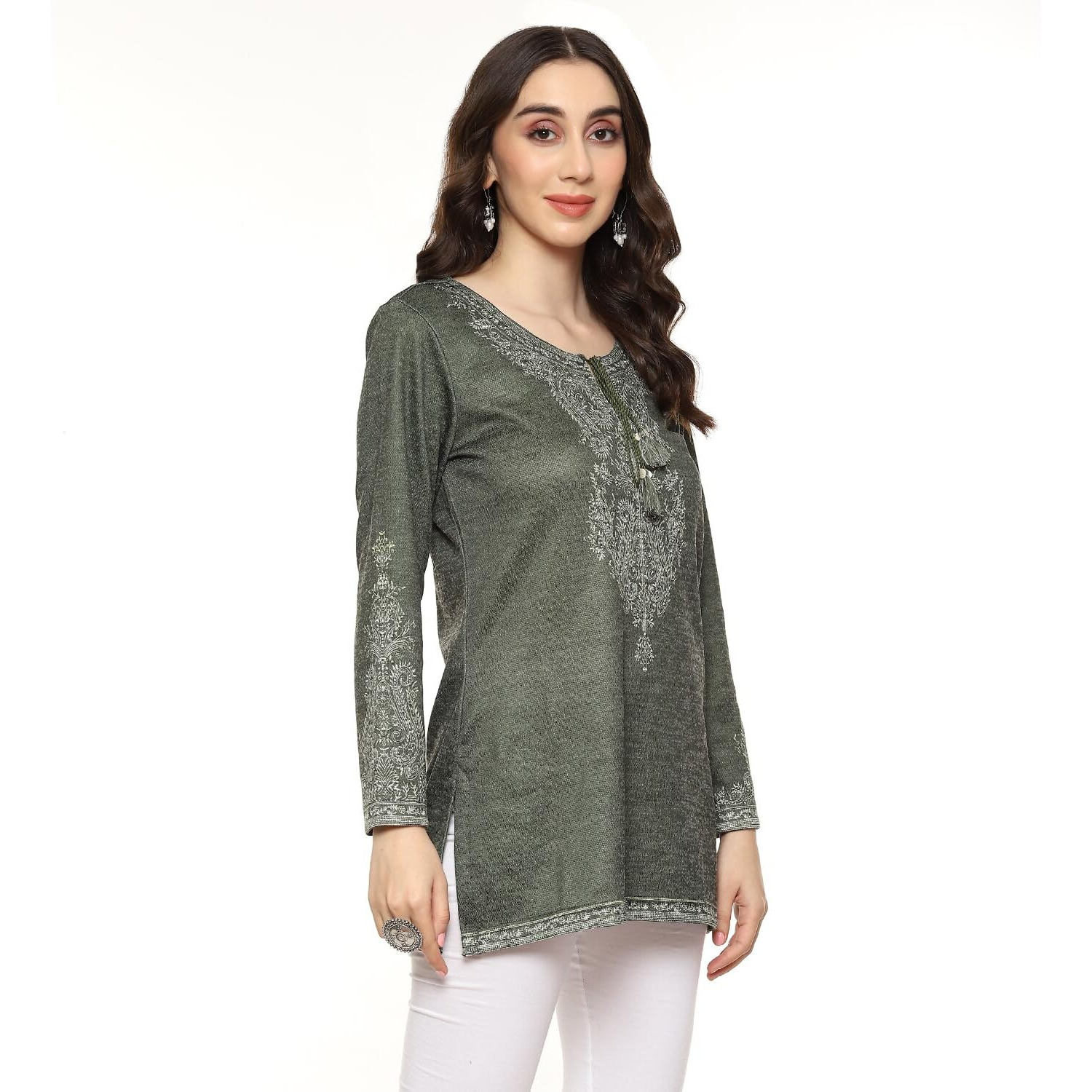 BIBA Women Printed Straight Mix and Match(Winter W19900_Green_42)