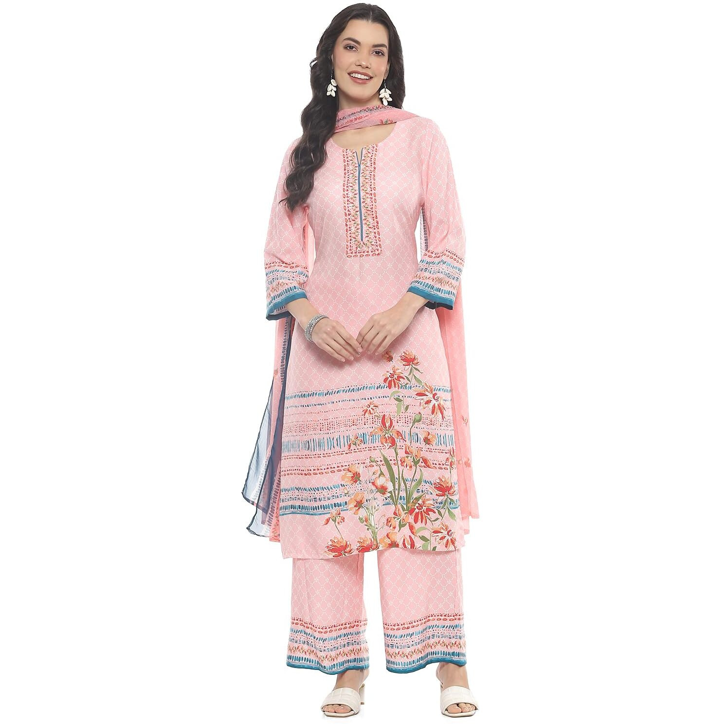Rangriti Women Viscose Printed Straight Suit Set (SUMMERSETS19306SS24PNK_Pink