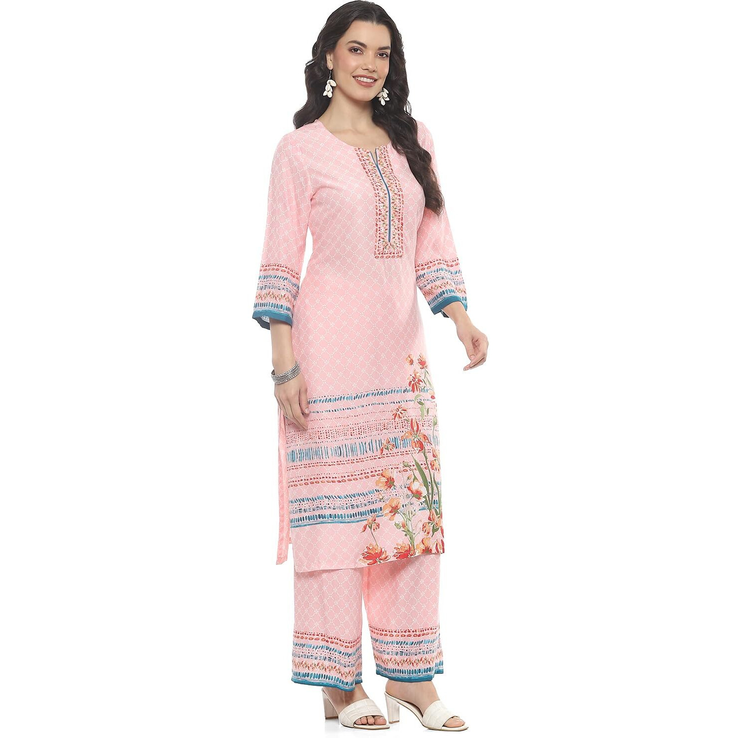 Rangriti Women Viscose Printed Straight Suit Set (SUMMERSETS19306SS24PNK_Pink