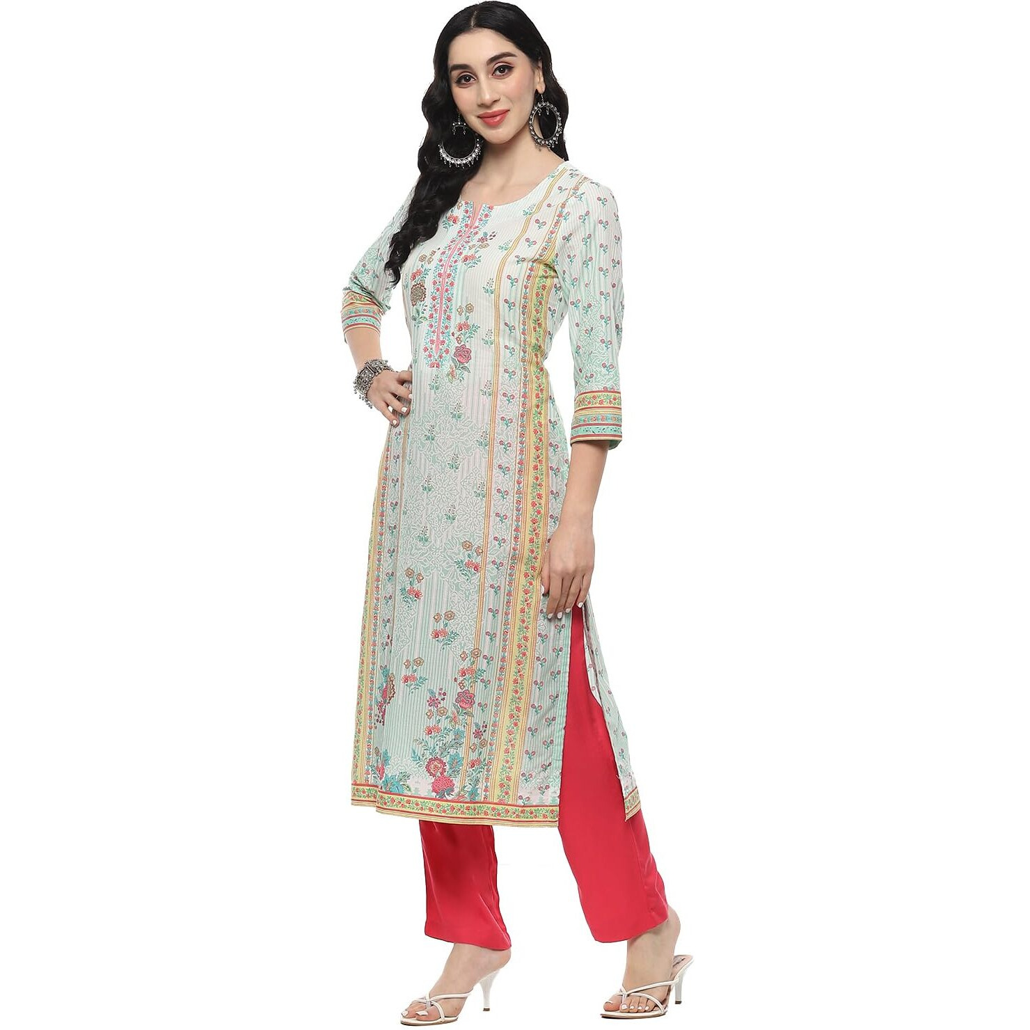BIBA Cotton Women's Printed Straight Kurta Mix and Match(Assorted20622_Mint_32)