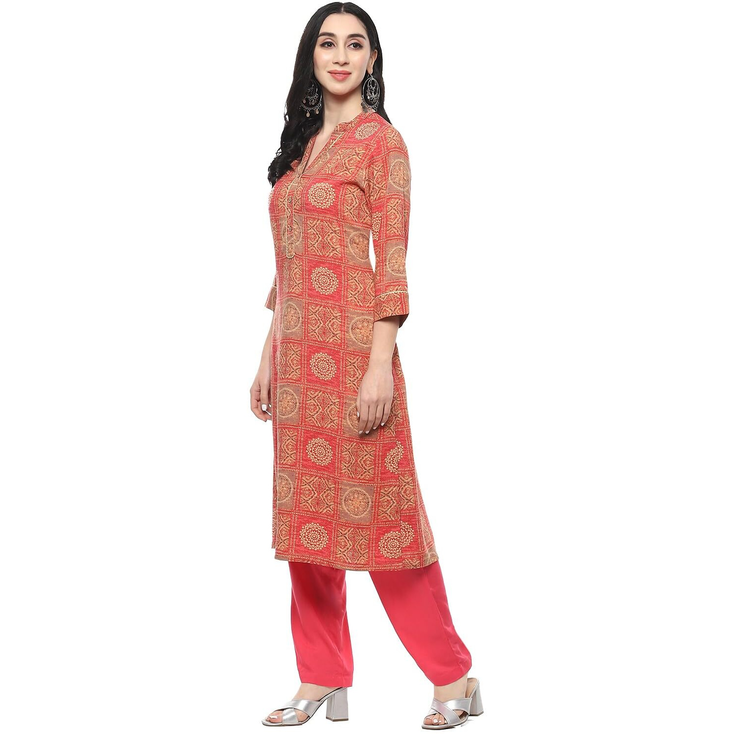 BIBA Rayon Women Printed Straight Kurta Mix and Match(Assorted20549_Red_34)