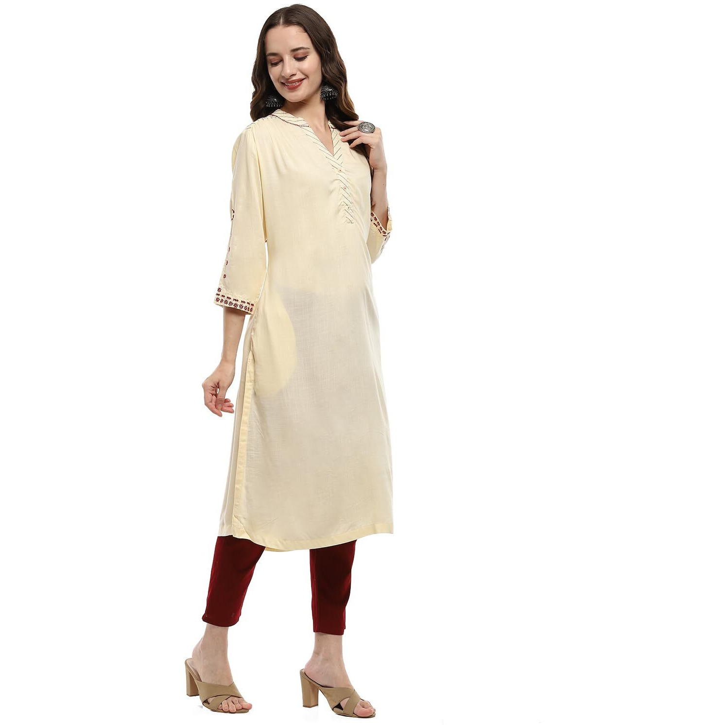 BIBA Women's Rayon Regular Kurta (SCRAC20652AW24OWHT_White