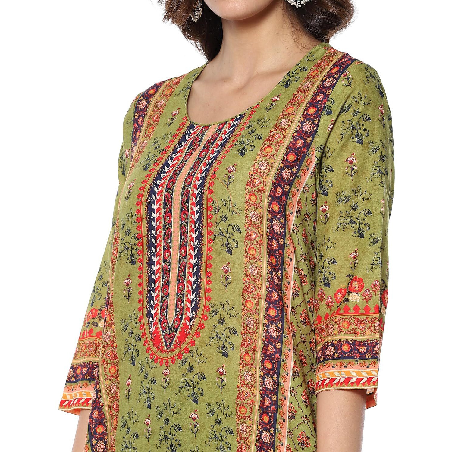 BIBA Women's Cotton Kurta Set with Dupatta (Skdgulistaan8951Eaw24Moss Green, Small